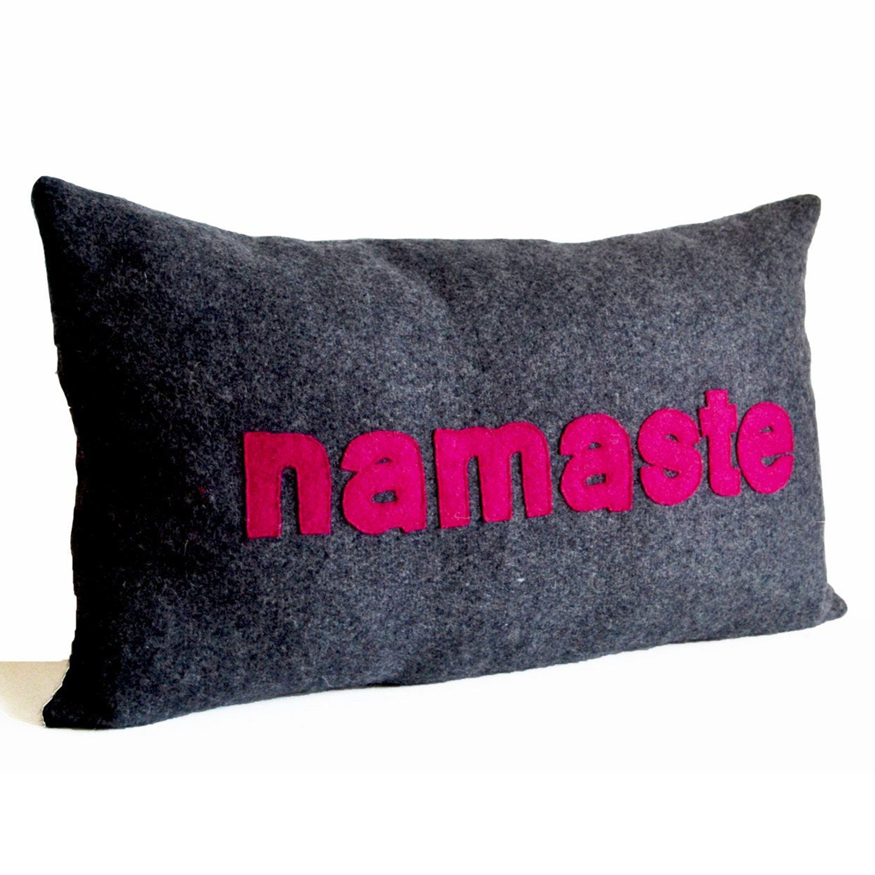 Word Pillow, Namaste Throw Pillow, Yoga Pillow, felt pillow, Yoga gifts,Decorative pillow