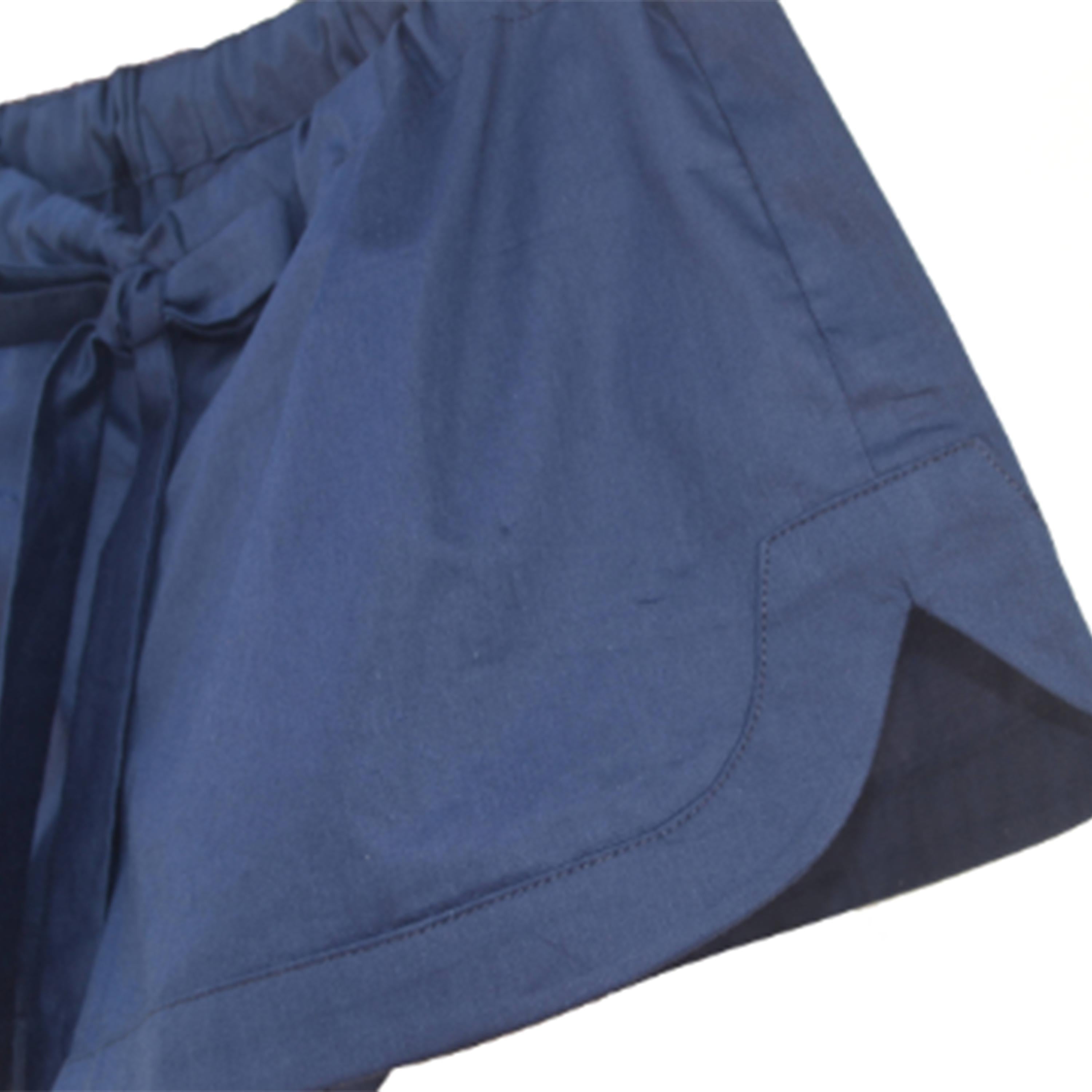 Navy Blue Cotton Shorts, Waist Tie Shorts