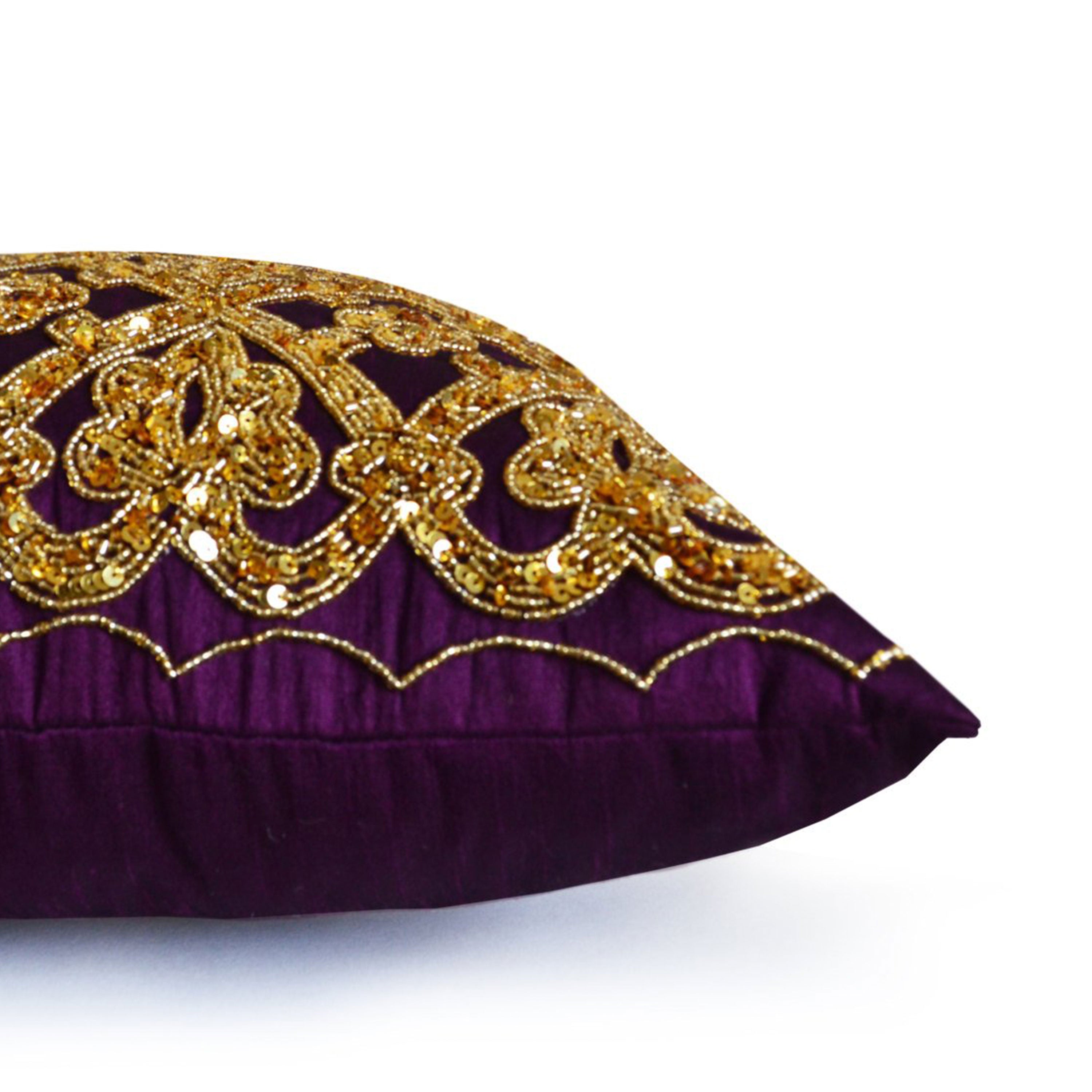 Purple Gold Throw Pillow Cover, Sequin Pillow, Gold Bead Pillow,Decorative pillow