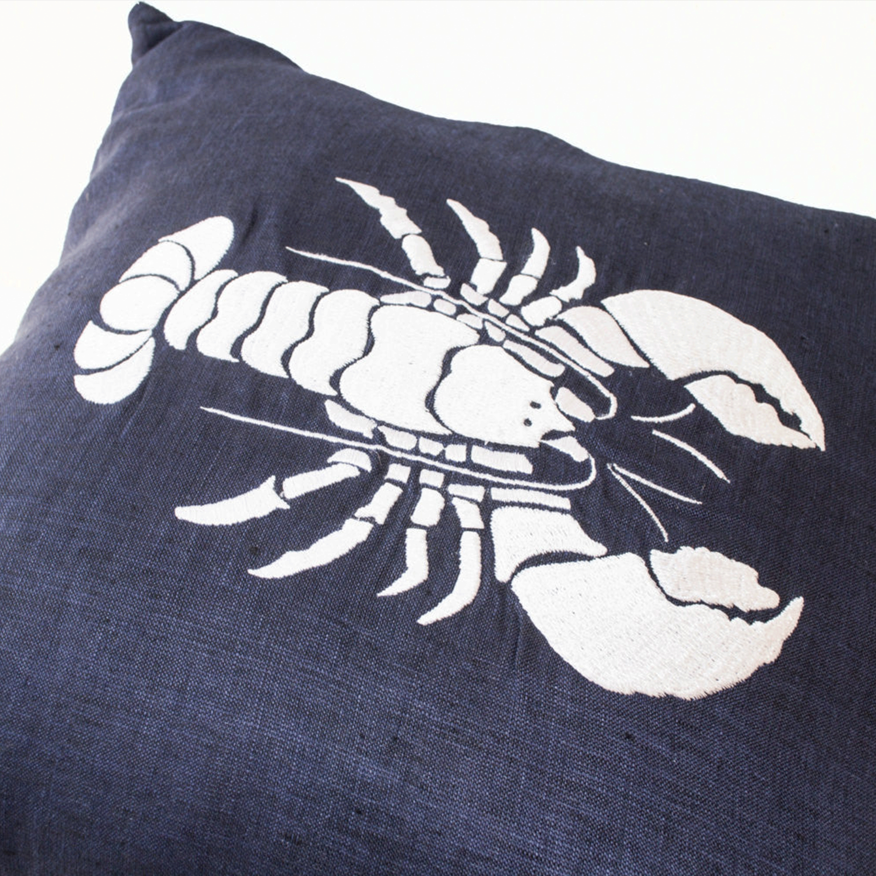 Navy Linen Decorative Throw Pillow With Lobster For Oceanic Beach House Decor Modern Decor