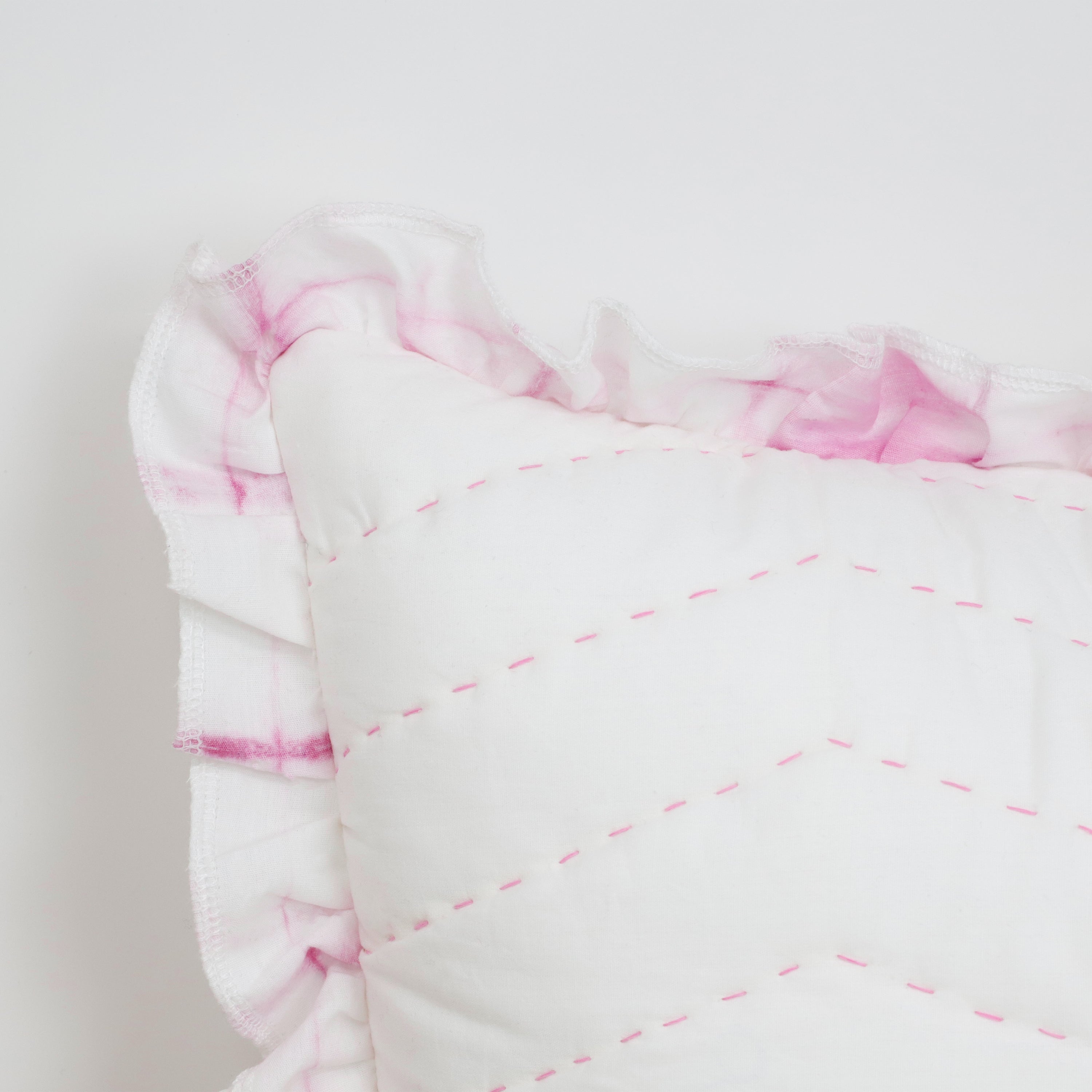 Pink Tie Dye Ruffle Chevron Cotton Pillow Cover