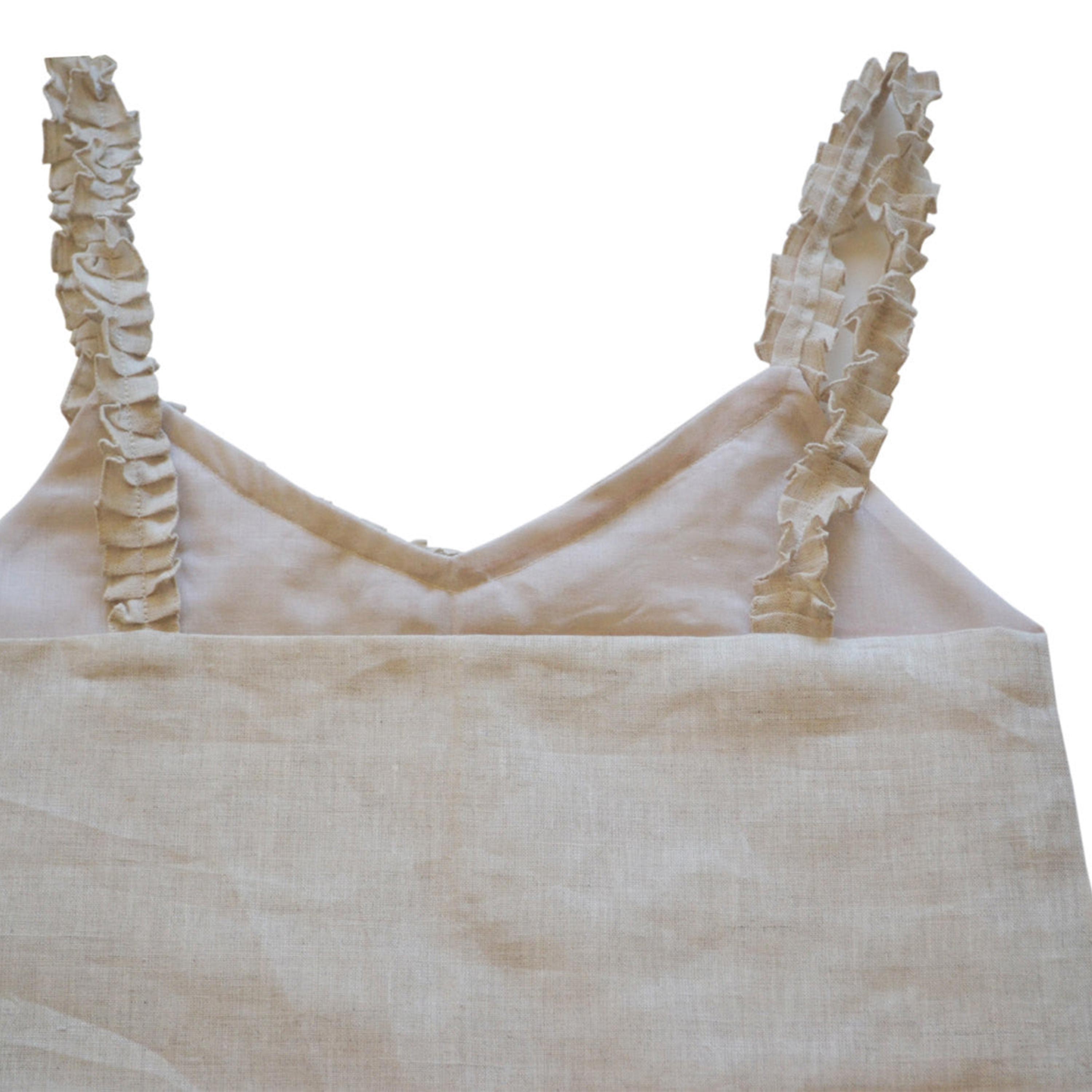 Custom Linen Top With Cute Ruffled Straps And Neck Camisole