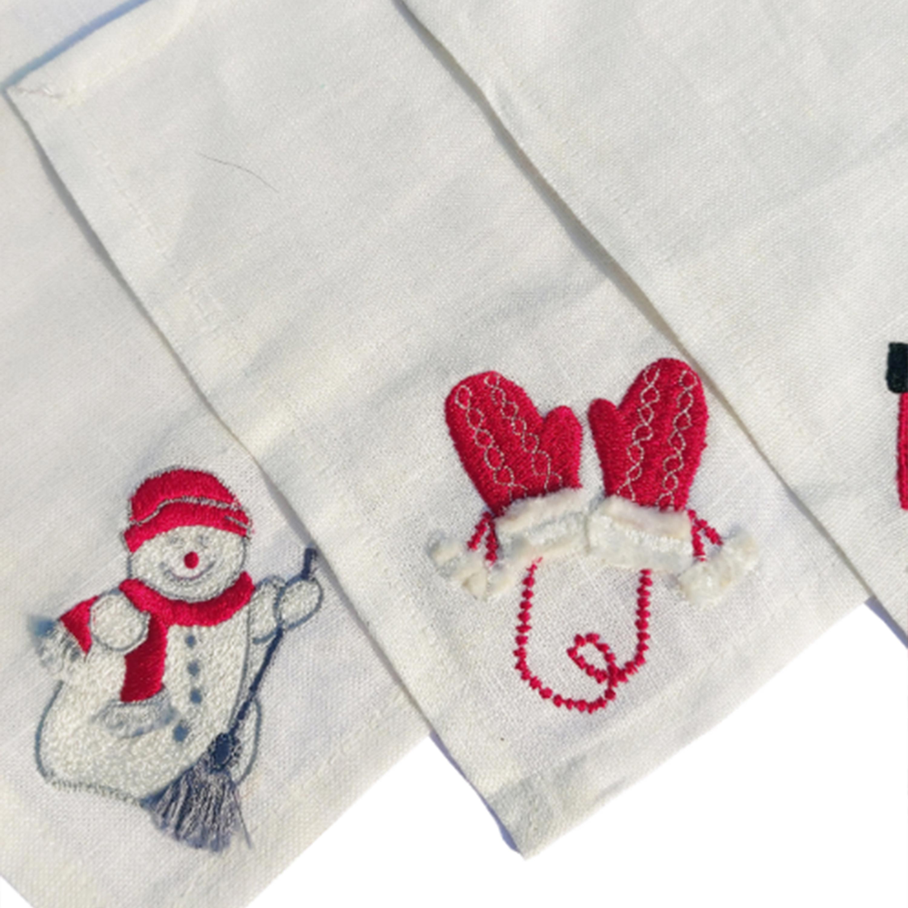 Set of 5 Linen Cocktail Napkin with Christmas Motif, Xmas Cocktail Napkins, Embroidered Cocktail Napkins, Holiday Season Cocktail Napkin