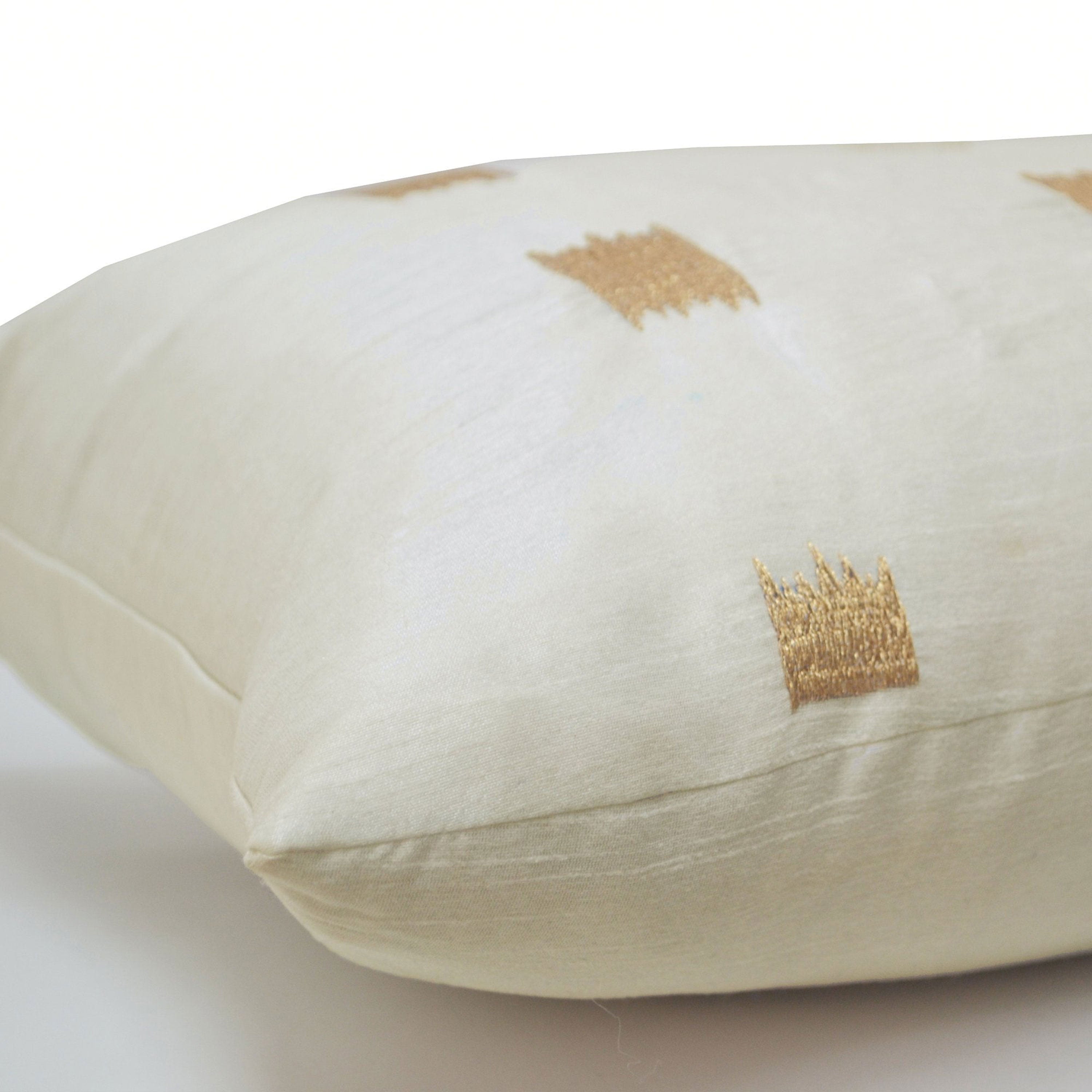 Ivory Silk Pillow Cover, Ikat Pillow, Lumbar Pillow, Embroidery Embroidered,