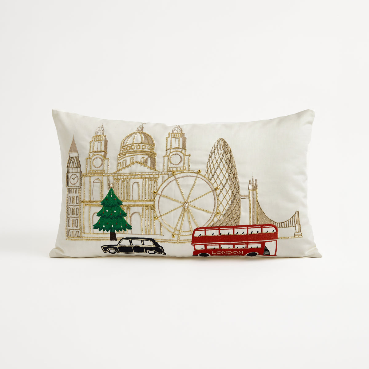 London Embroidered Christmas Pillow Cover, Decorative Pillow Cover