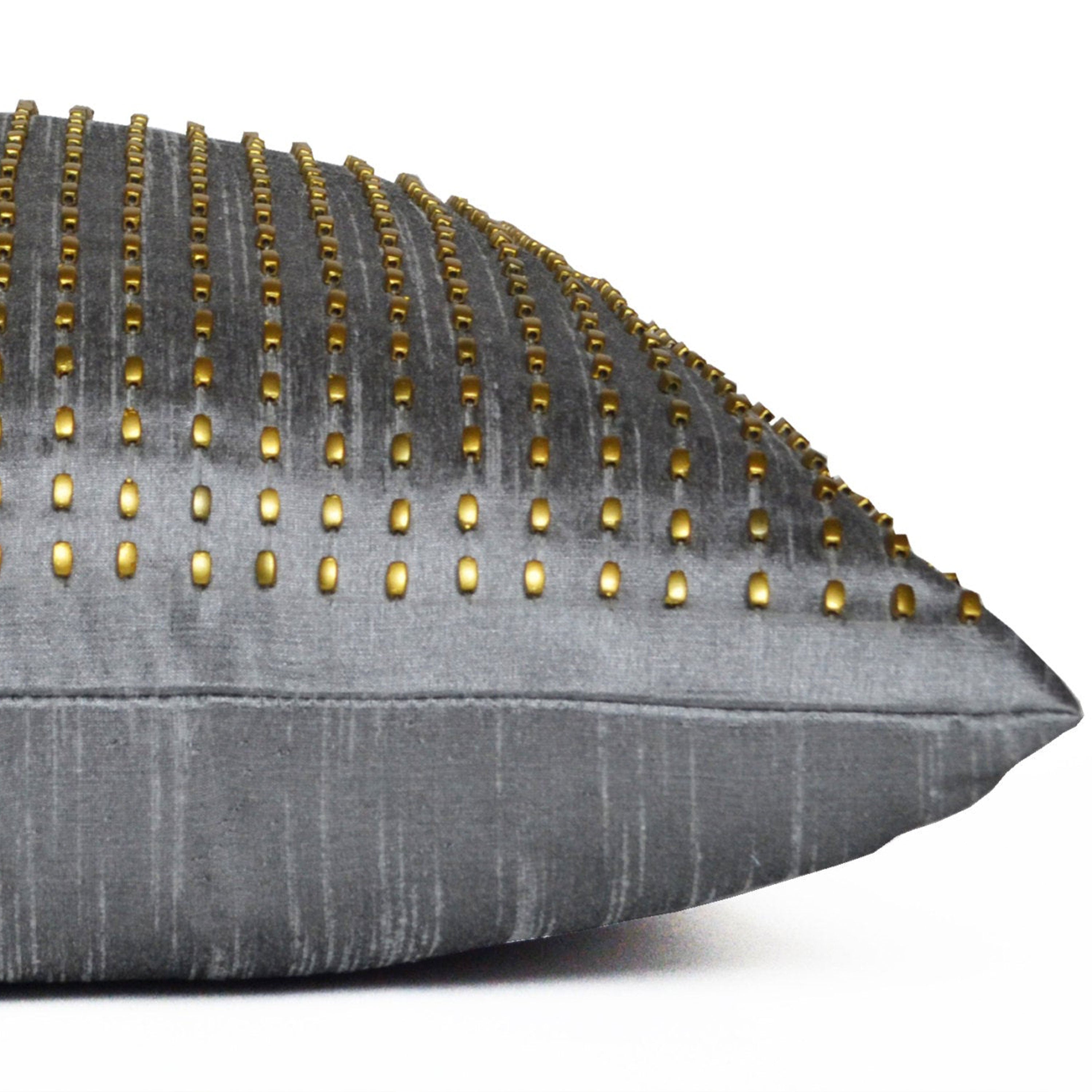 Handmade Grey Sequin Pillow in Gold Accent