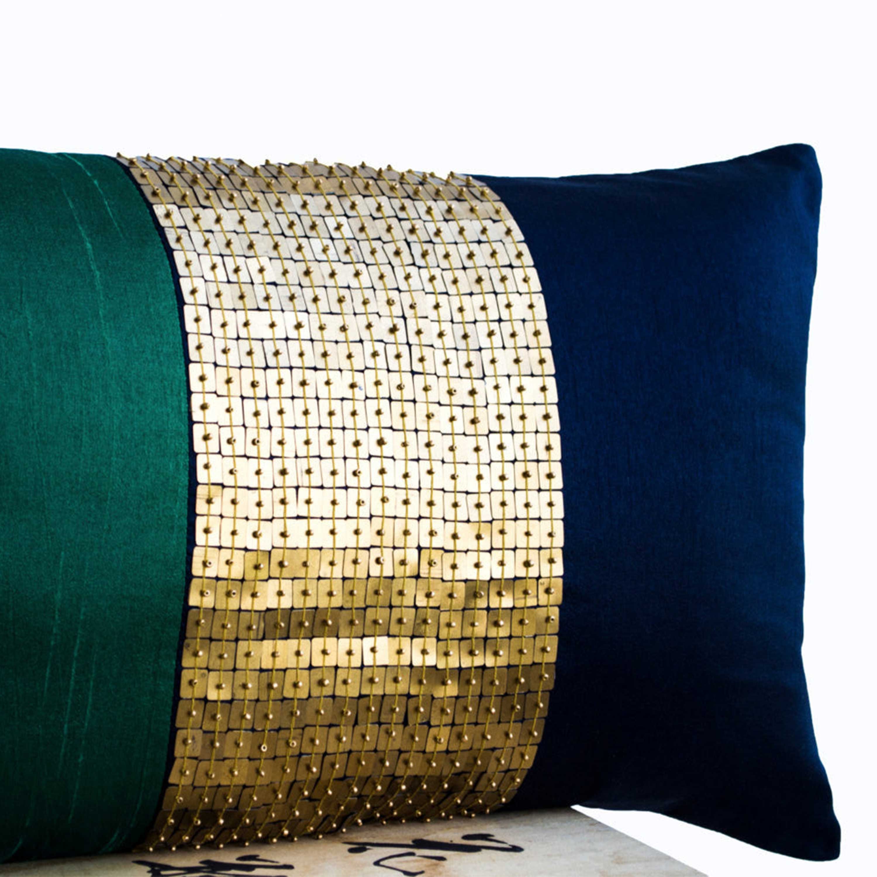 Sequin Decorative Throw Pillow Cover Emerald Green Navy Blue Gold Lumbar Cushion