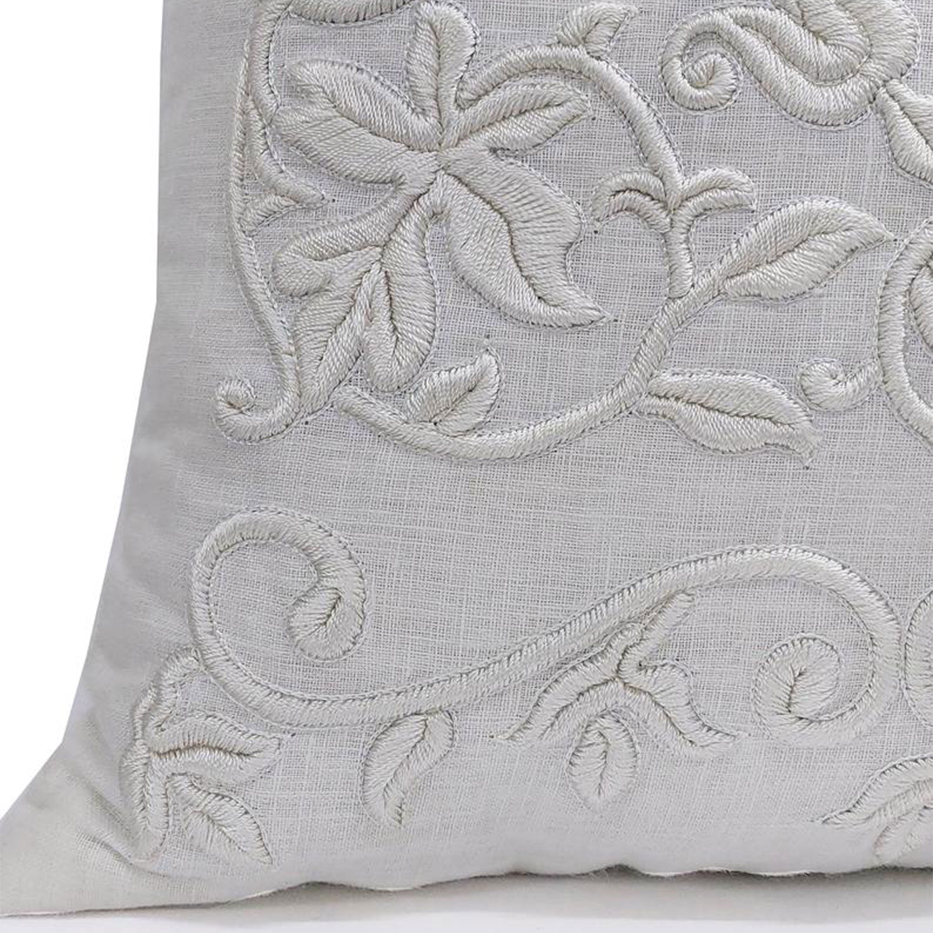 Scroll Embroidery Linen Pillow Cover