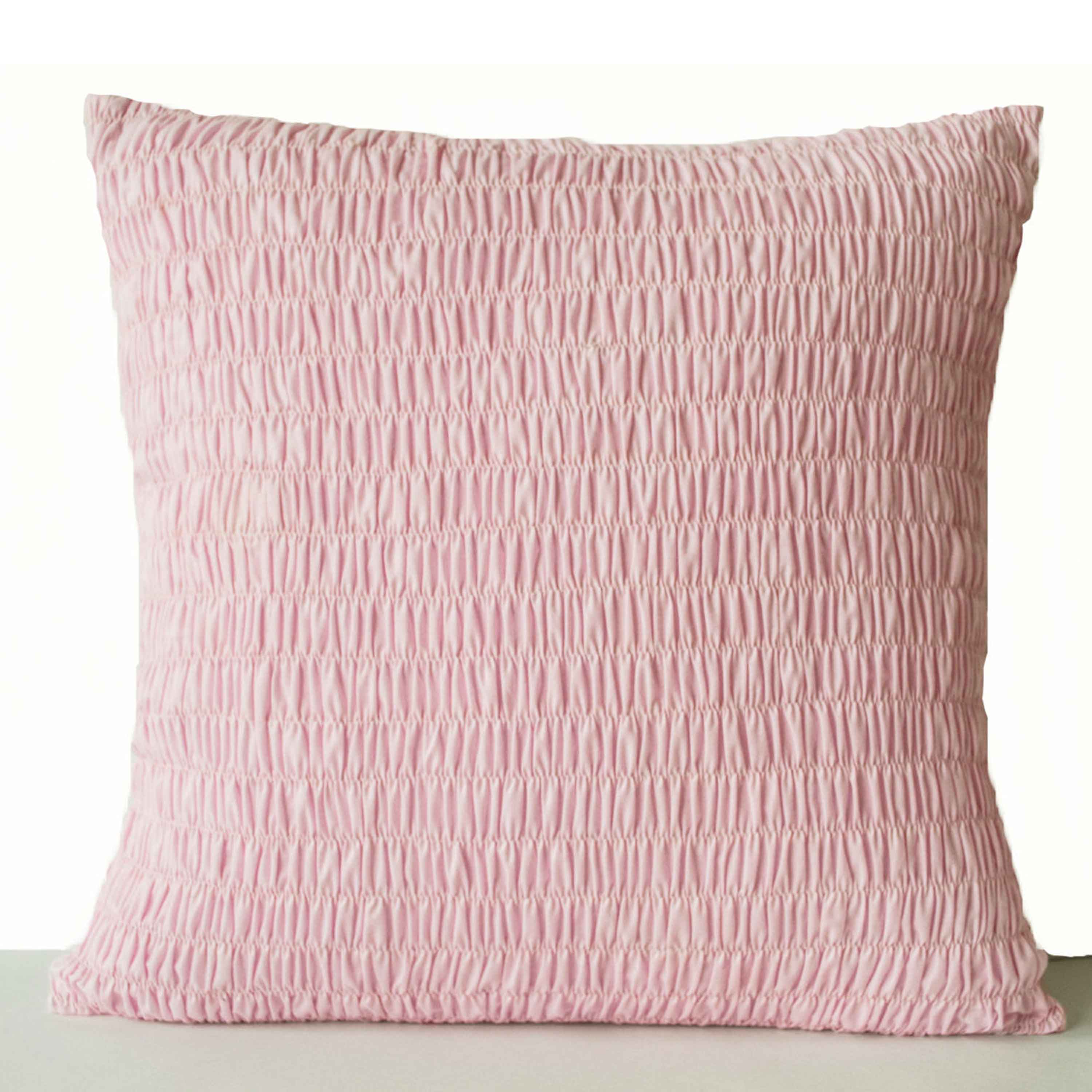 Smocked Pink Cotton Pillow Cover