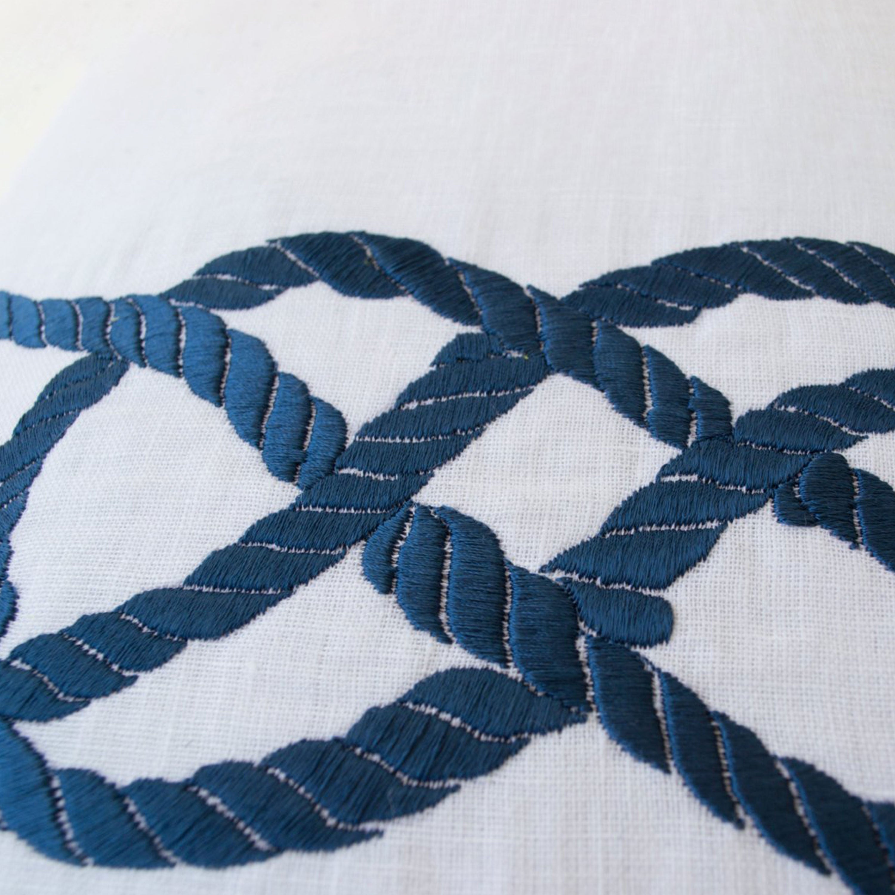 Linen Pillow Cover in Embroidered Nautical Themed Knot