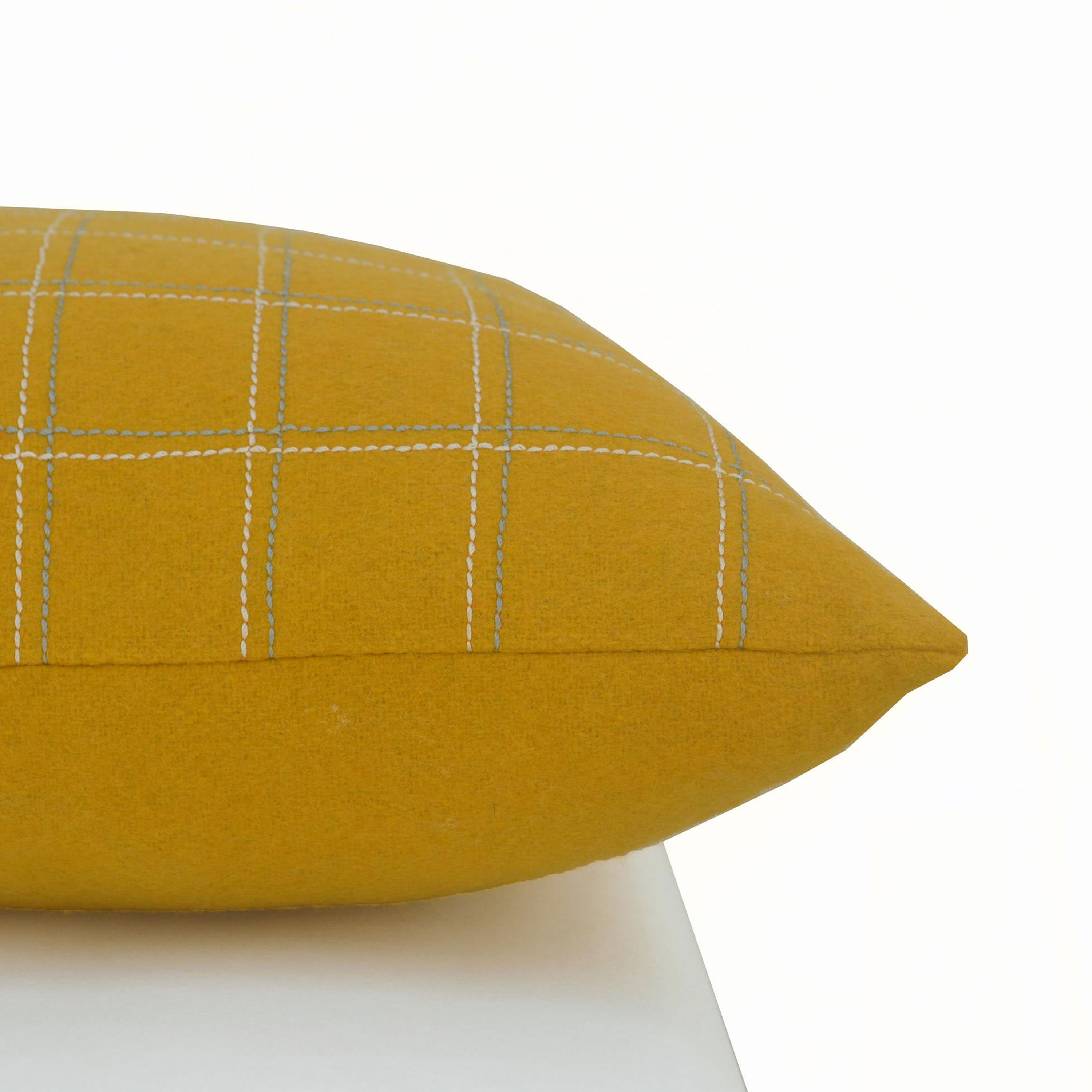 Decorative Throw Pillow Cover In Mustard Yellow Wool Felt, Geometric Pillow Case