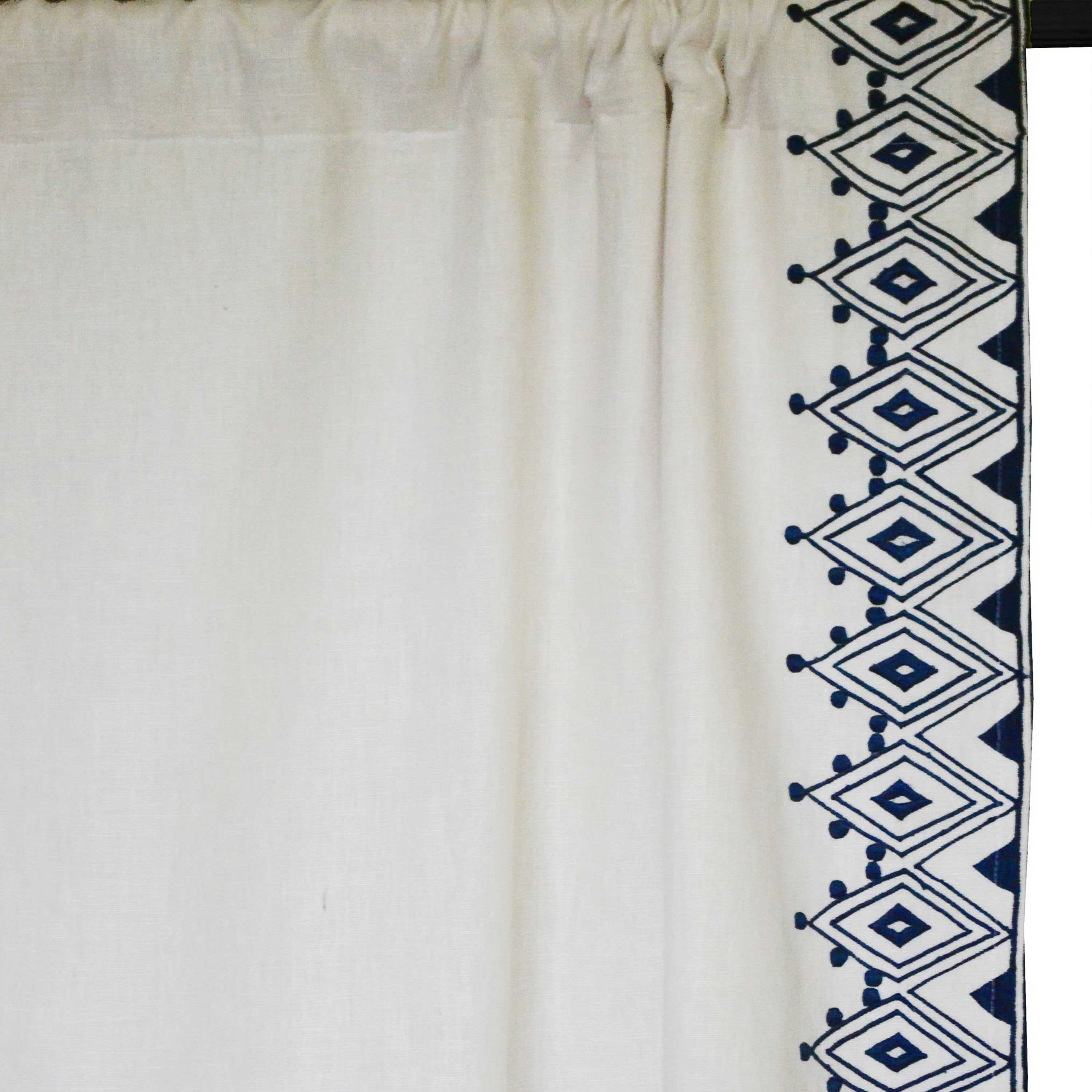 Moroccan Embroidery Ivory Linen Curtain