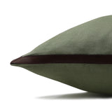 Sage Green Corduroy Throw Pillow With Leather Trim