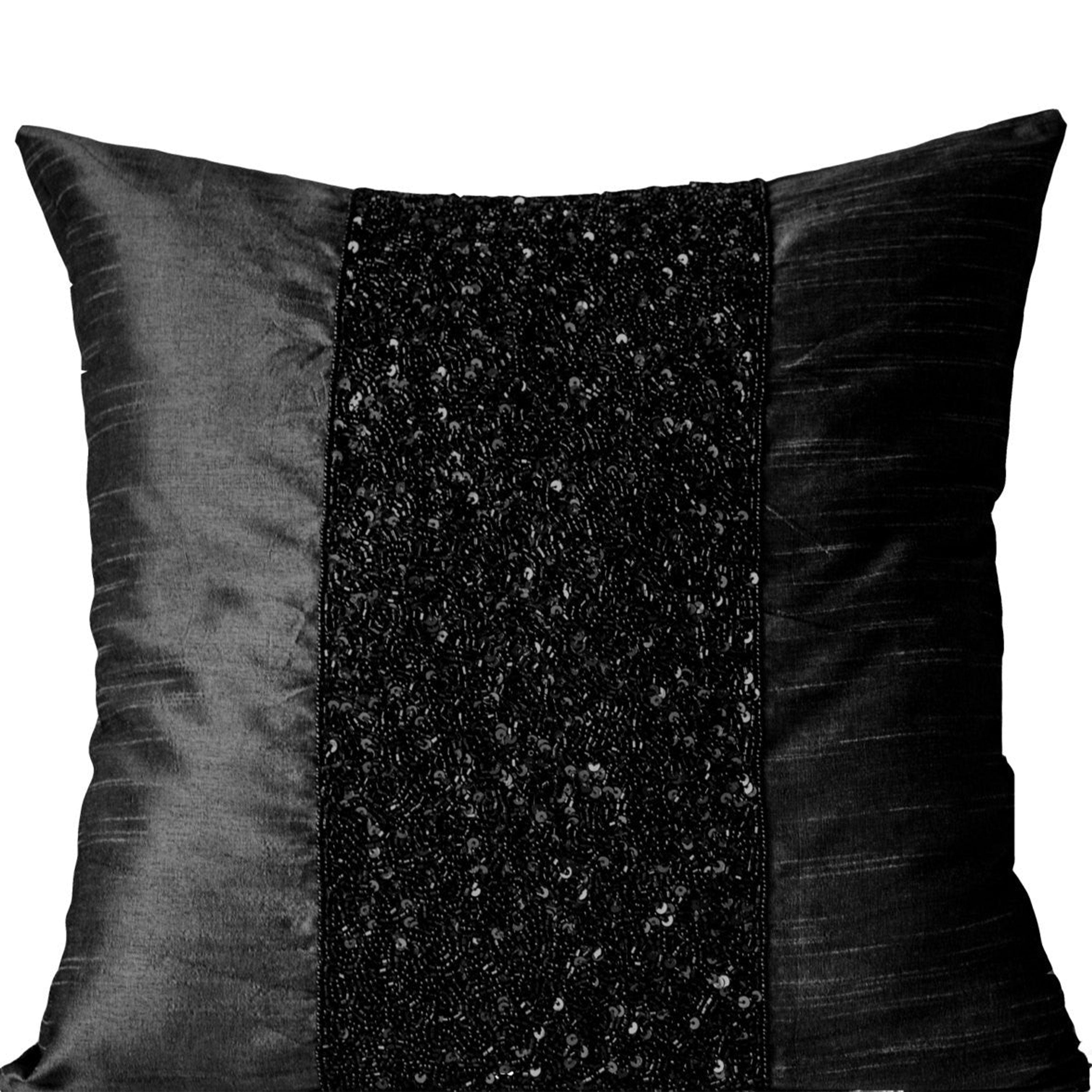 Black Beaded Color Block Pillow