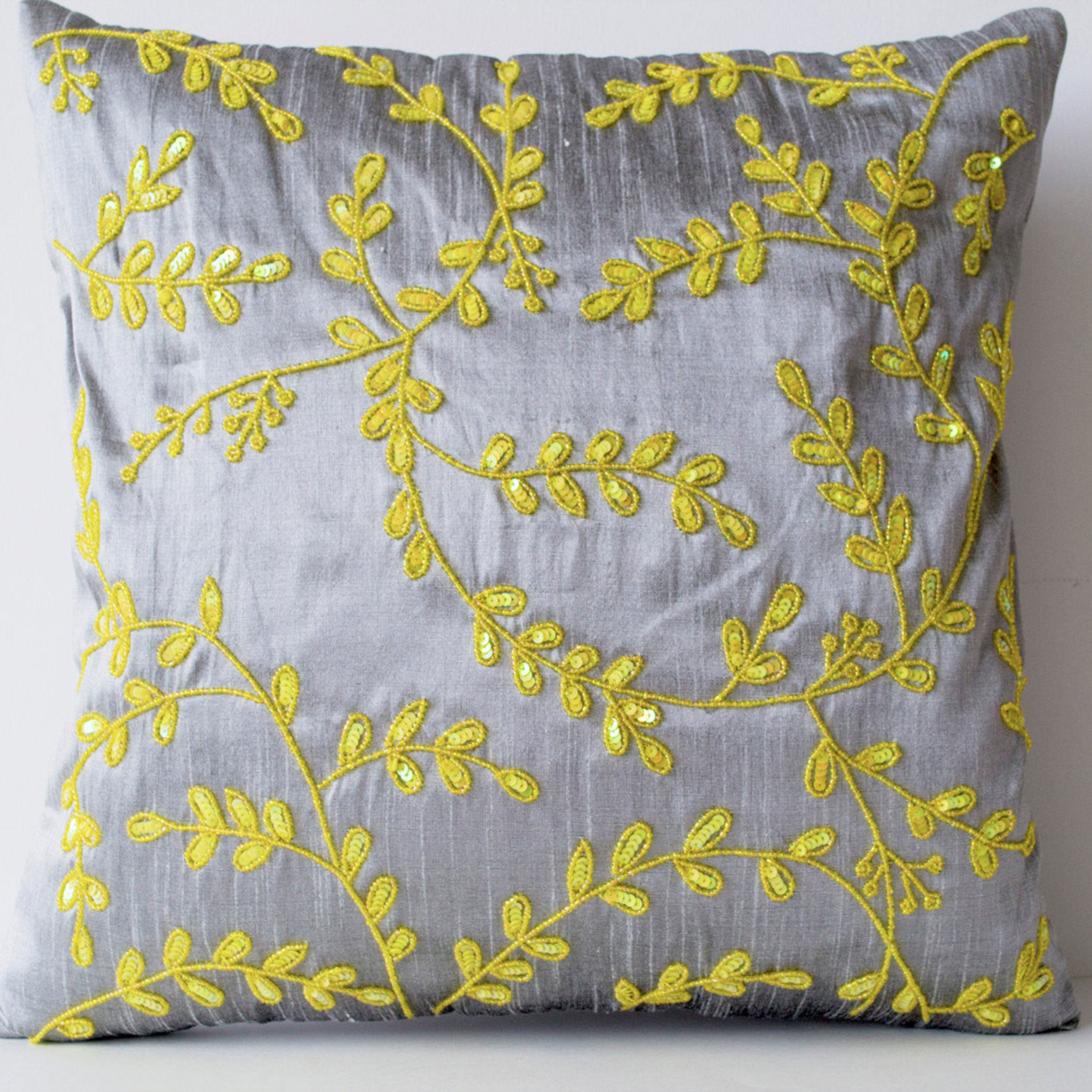 Casa Amore International Beaded Leaves Throw Pillow Cover