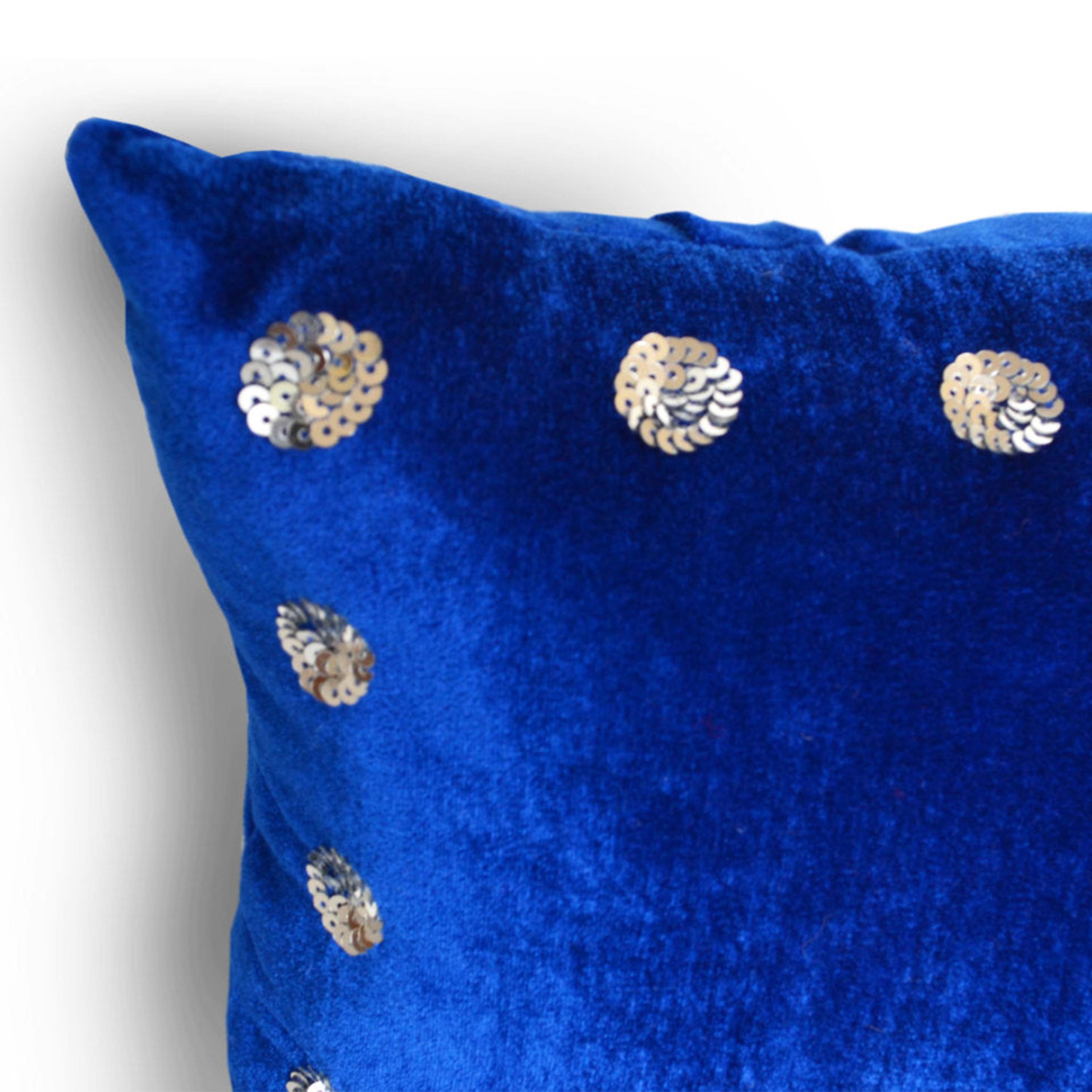 Royal Blue Velvet Pillow Cover with Silver Sequins