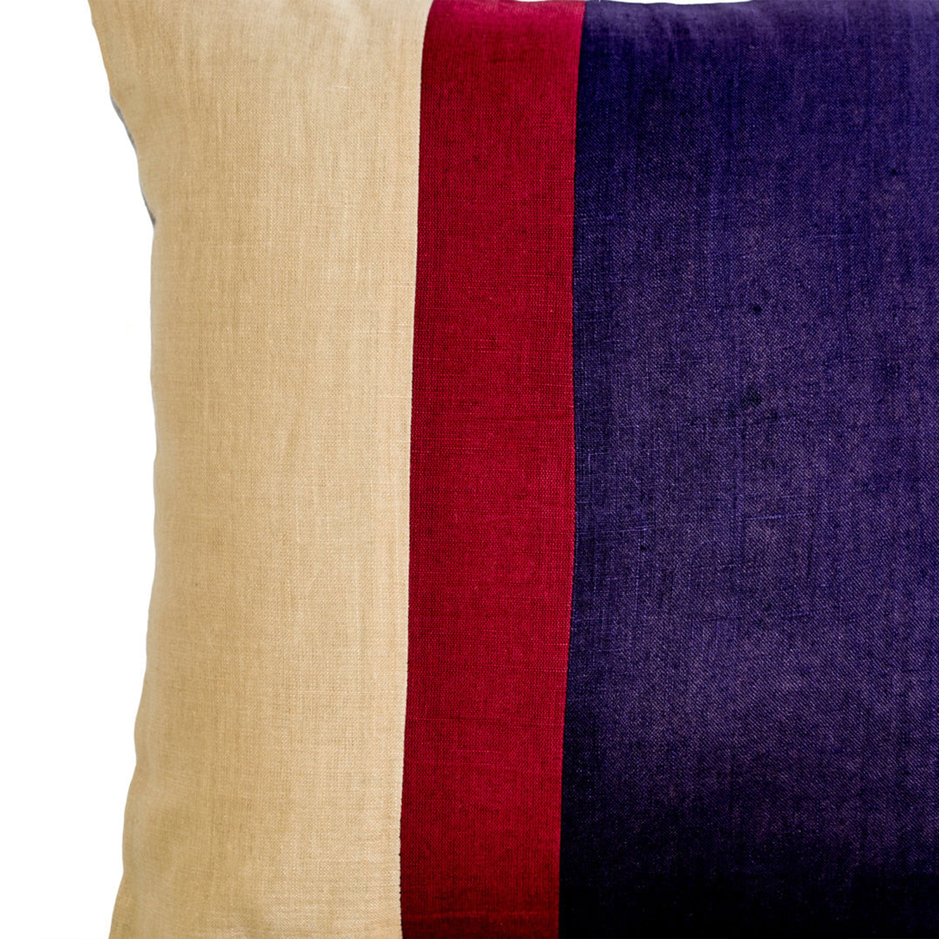 Linen Pillow in purple, red and beige color block -Linen Throw Pillows -Couch Pillows - Decorative pillow- Linen Purple pillow - gift- 16X16