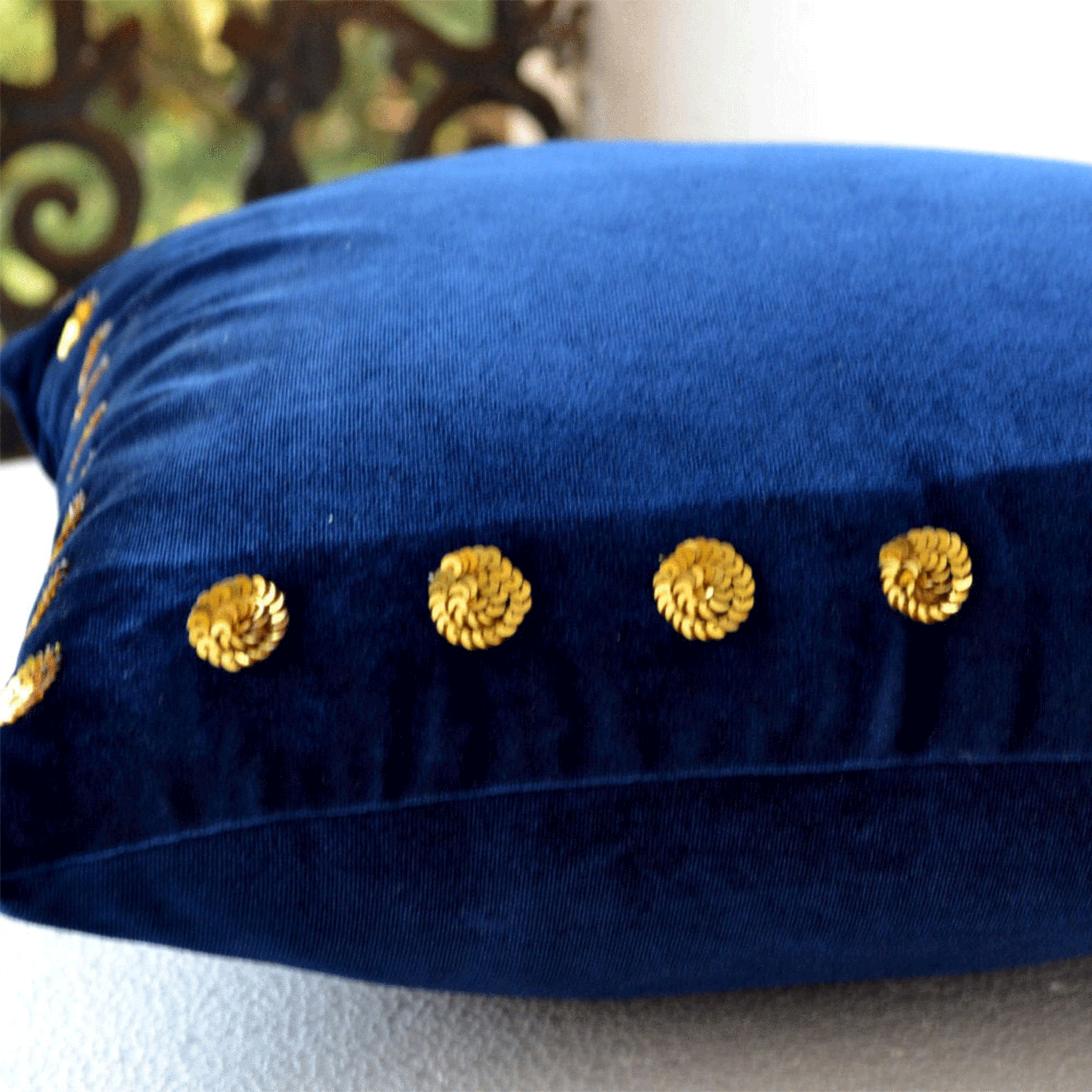 Navy Velvet Pillow, Gold Accent Pillow Cover