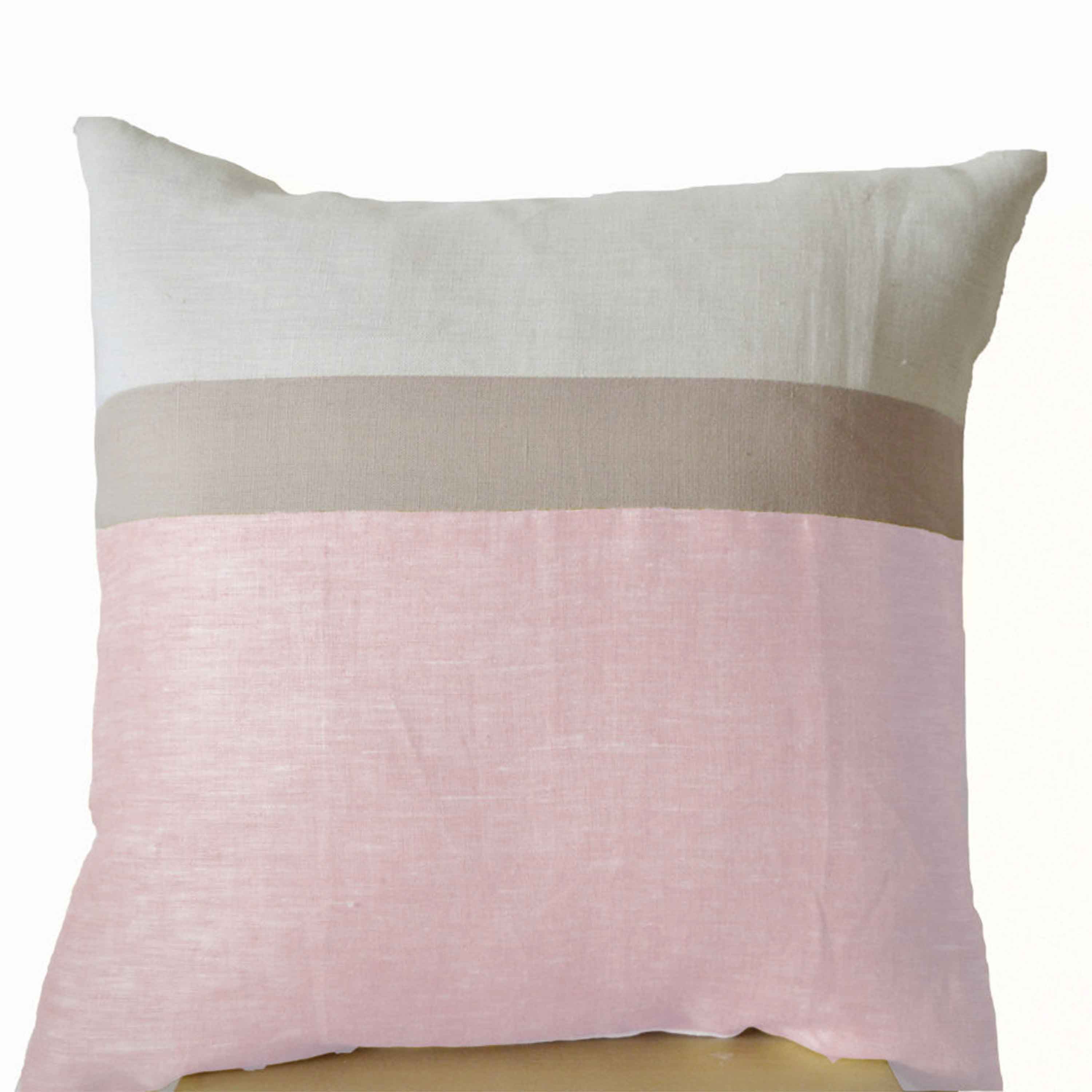 Pink Pillow -Throw Pillows color block -Couch Pillows - Decorative cushion cover- Spring Throw pillow - gift- 16X16- Pink Linen Pillows