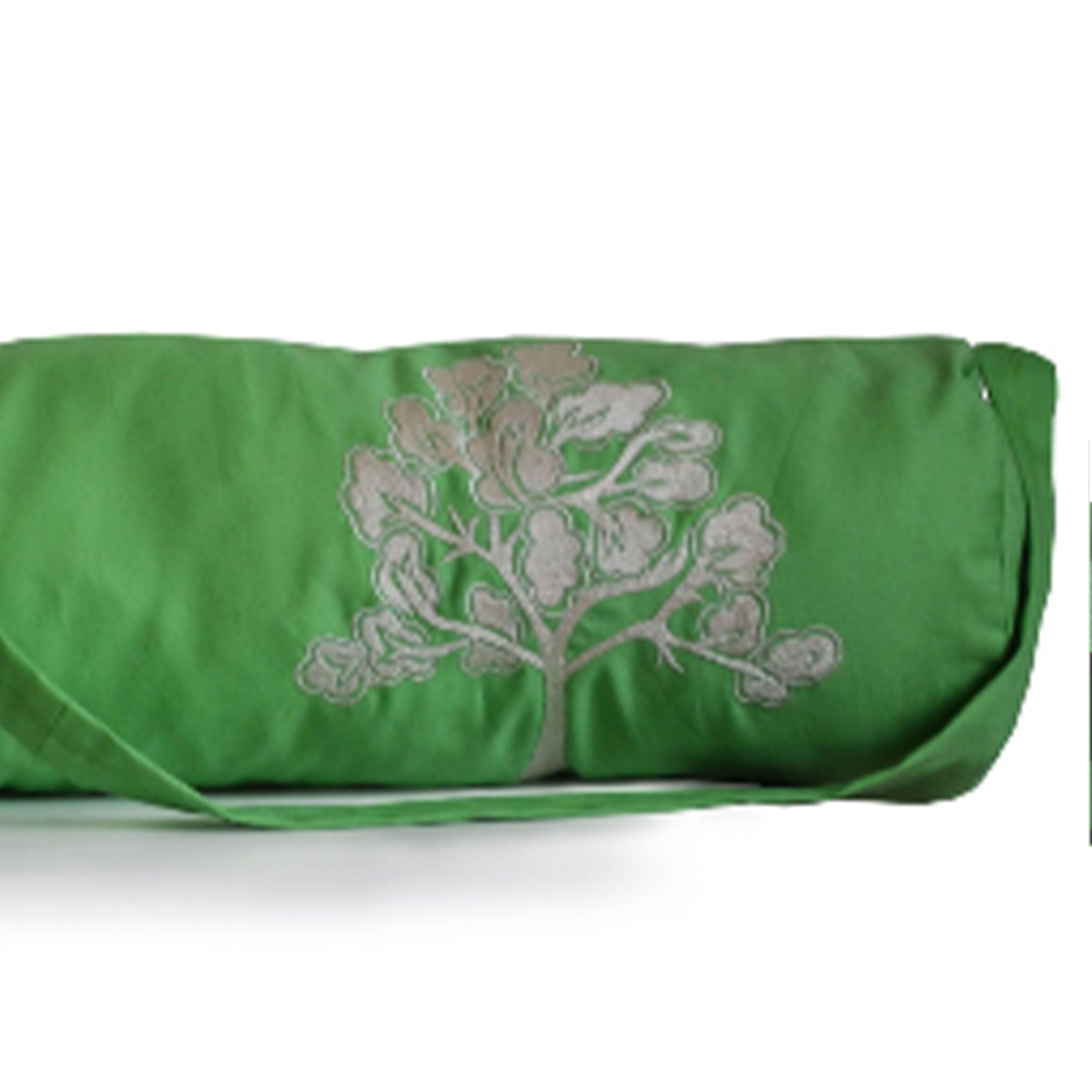 Green Yoga Mat Bag with Wisdom Tree Embroidery on Cotton Twill