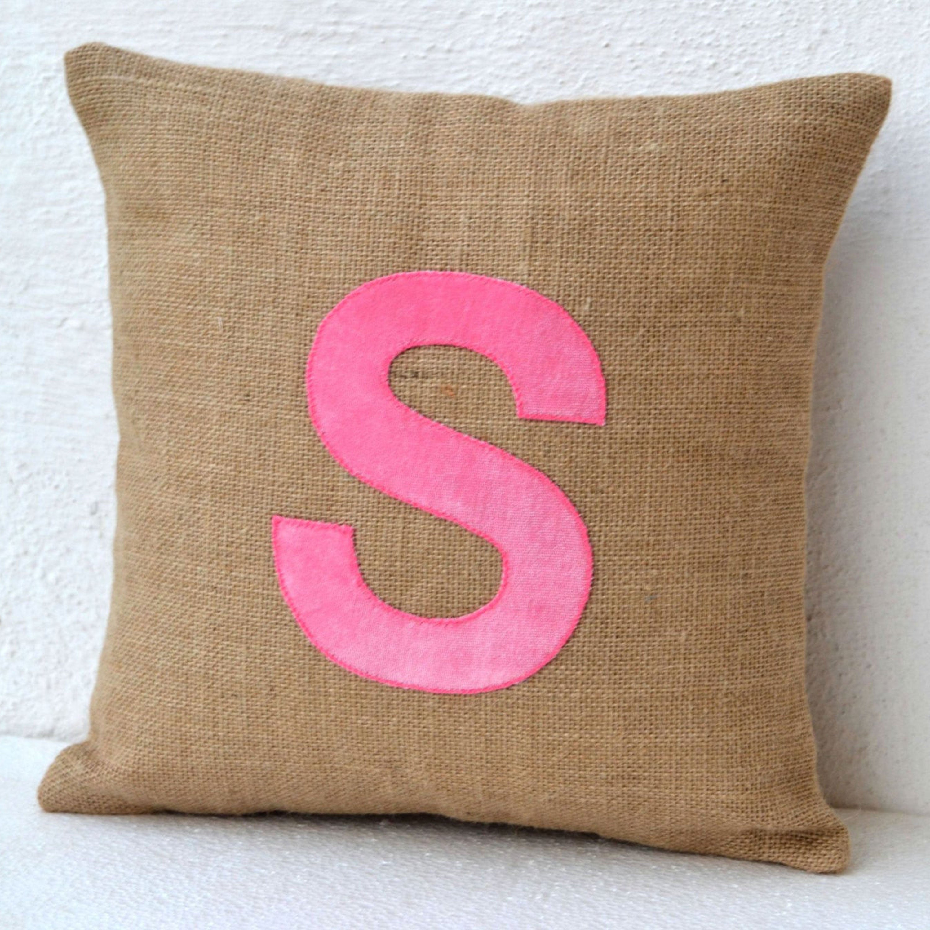 Customized Monogram Throw Pillow Burlap Cushion Cover