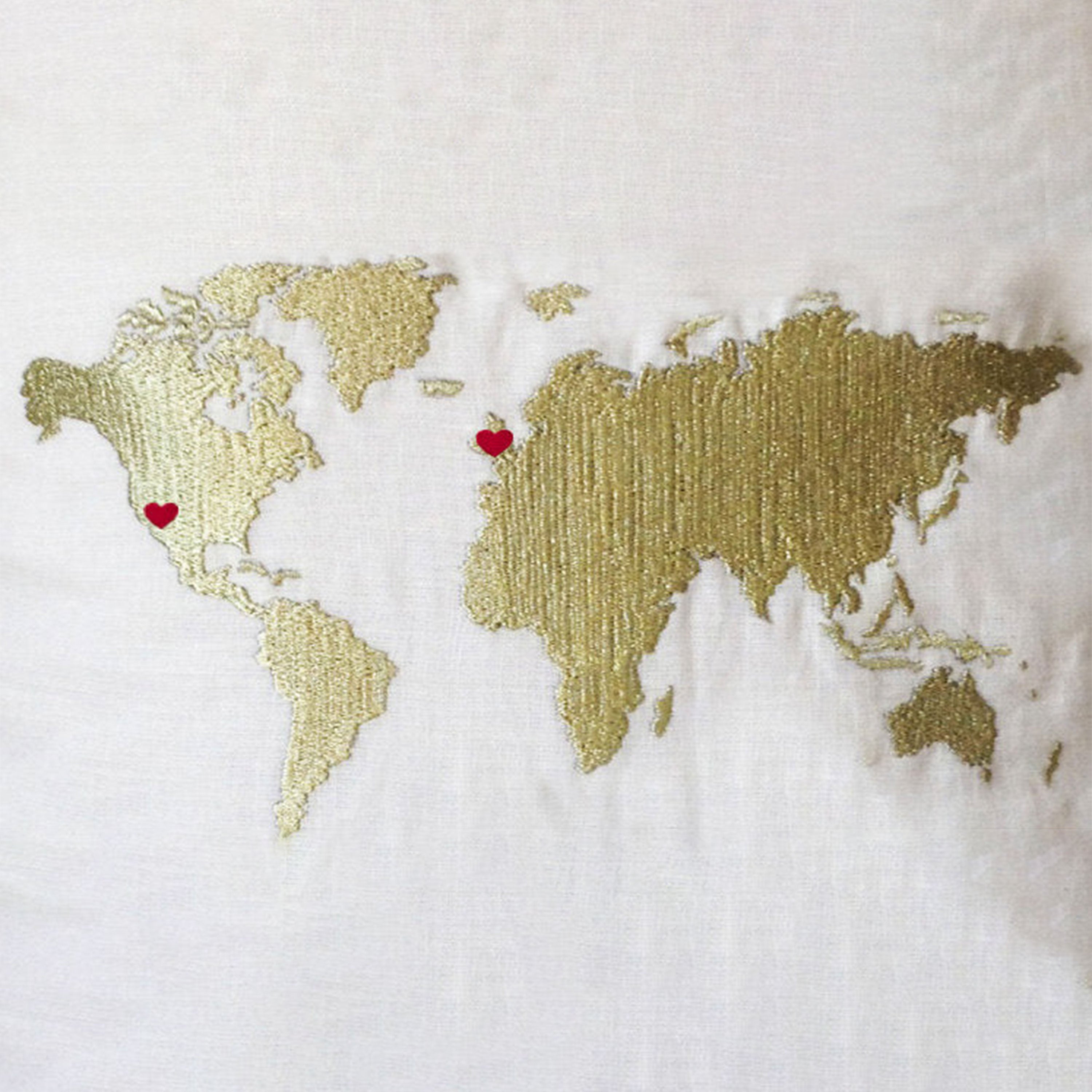 Long Distance Relationship Pillow, Gold World Map Heart,Decorative pillow,Throw pillow