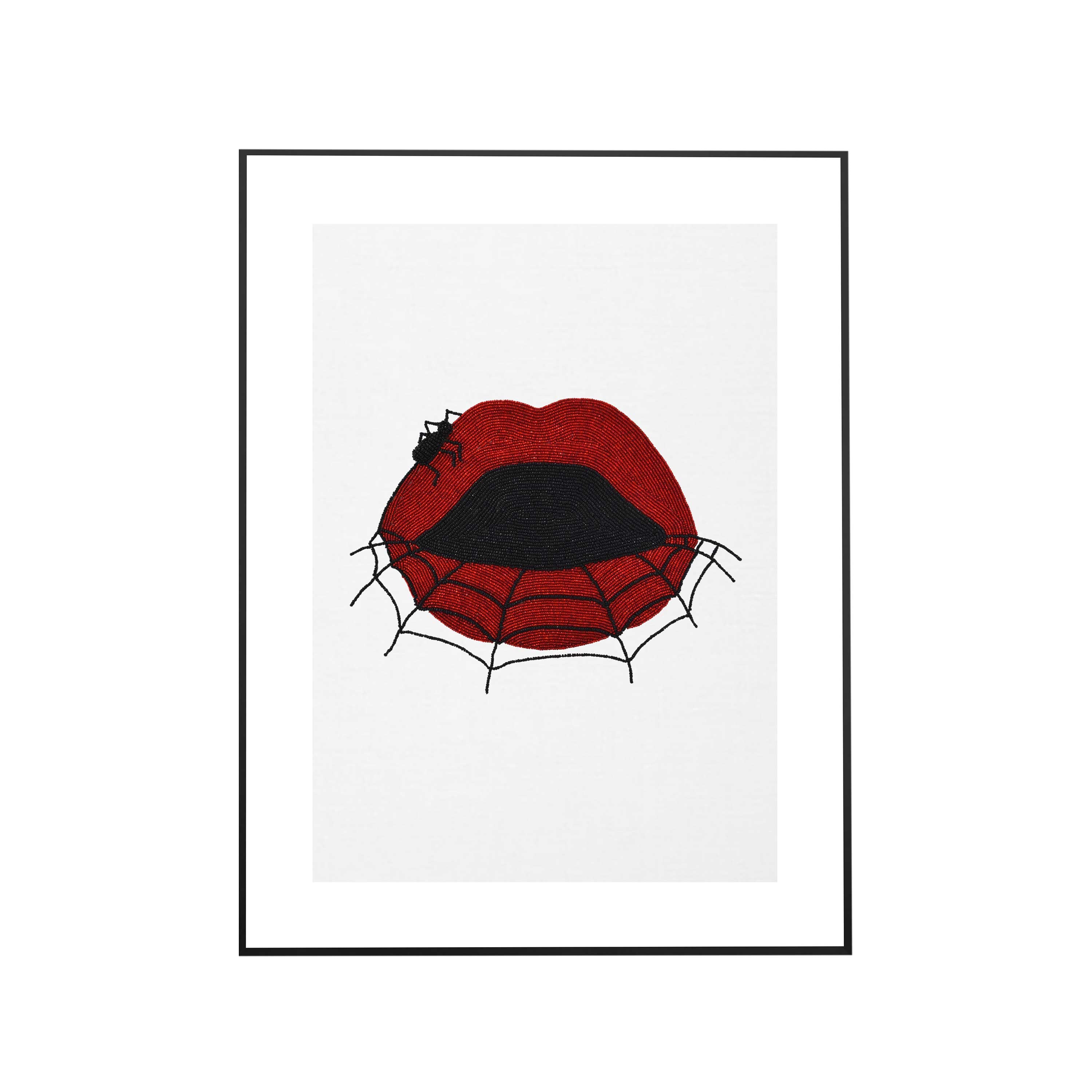 Red Black Beaded Spider on Lips Wall Art Unframed