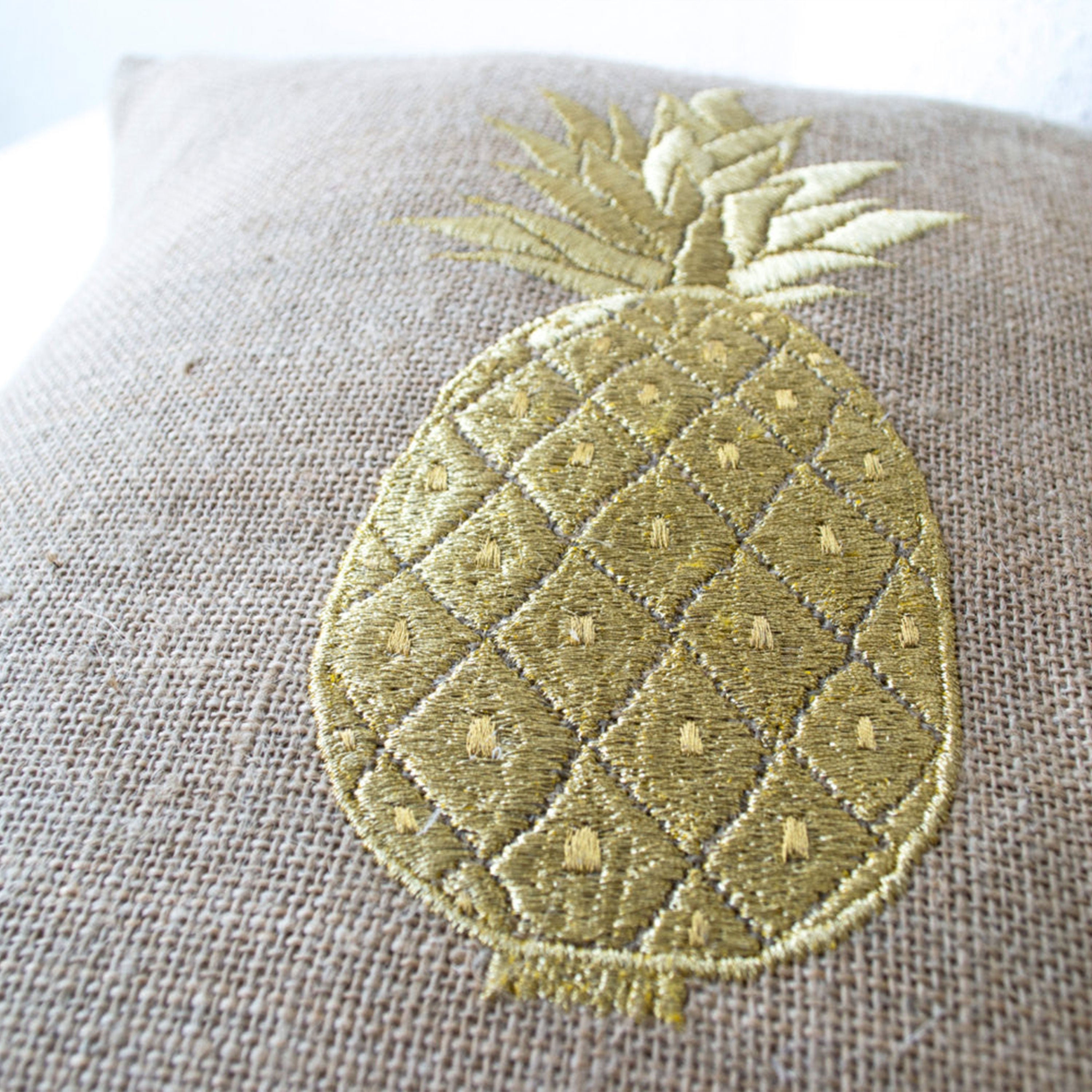 Gold Pineapple Embroidered Burlap Pillow Covers Modern Decor Chair Pillow