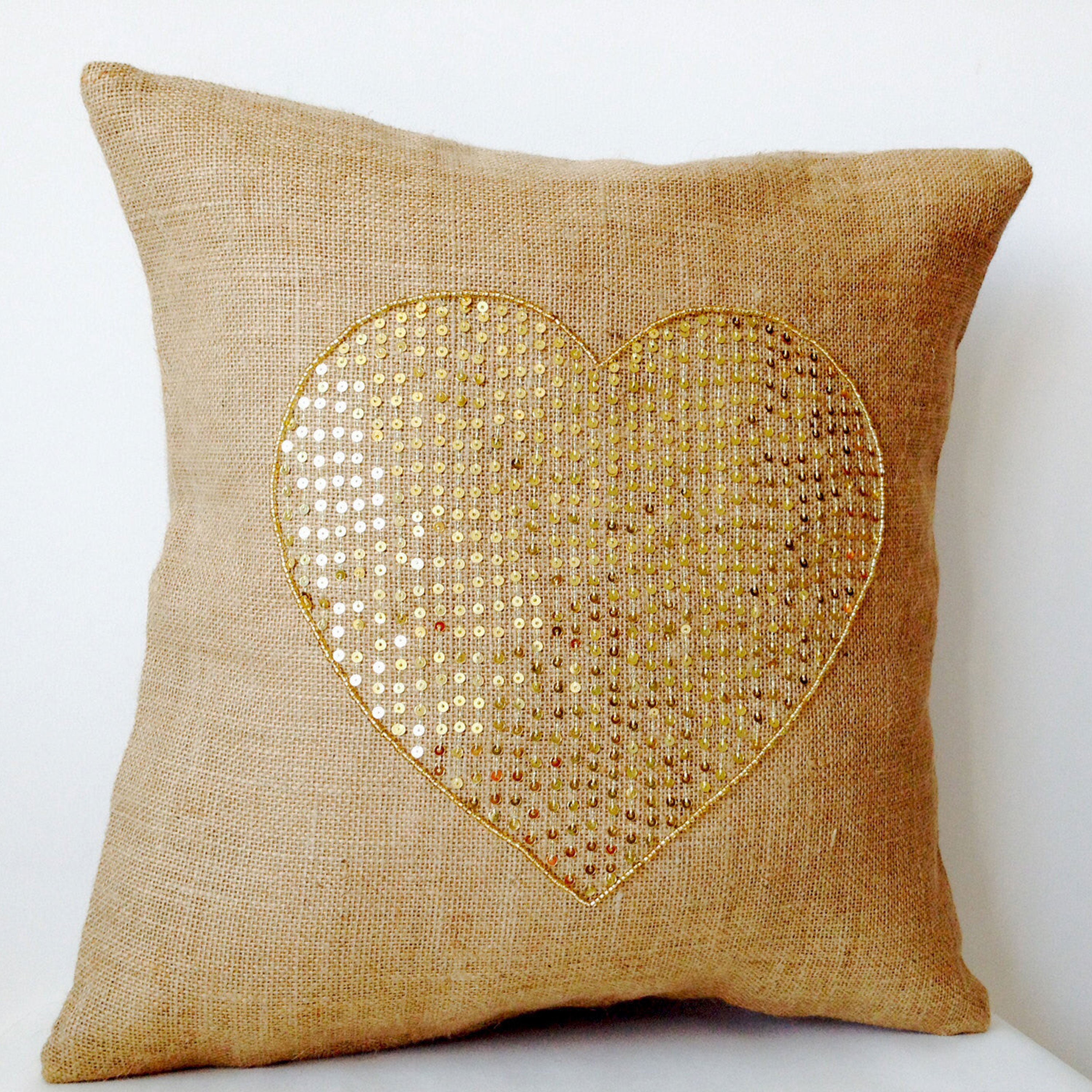 Heart Of Pure Gold Burlap Pillow Covers Love Sparkles Like Gold For Valentine