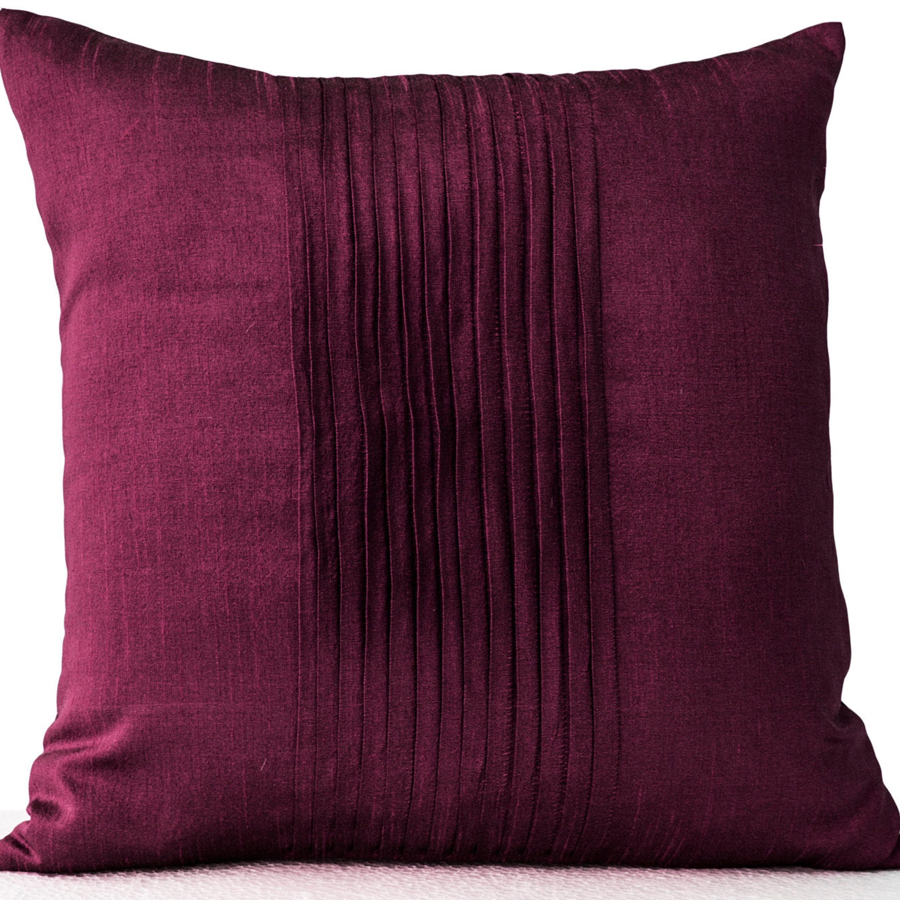 Purple Throw Pillow Cover, Faux Silk Pleat Decorative Pillow, Pleated Accent Pillow