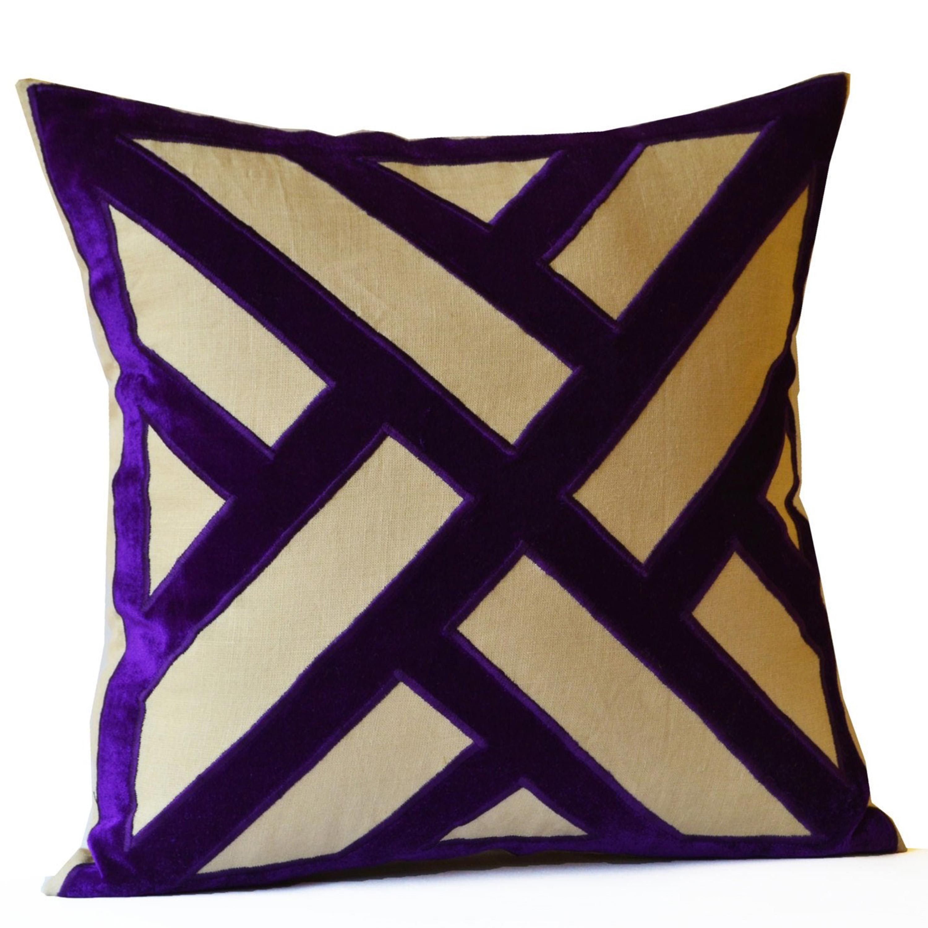 Purple Velvet Pillow, Grey Purple Velvet Pillow Cover, Geometric Pillows