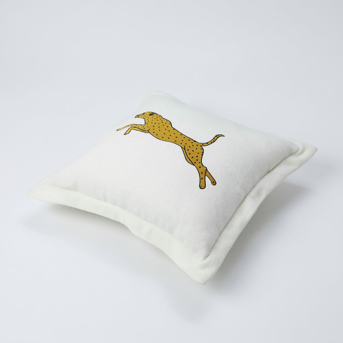 Ivory Wool Pillow With Leopard Embroidery, Animal Cushion Covers