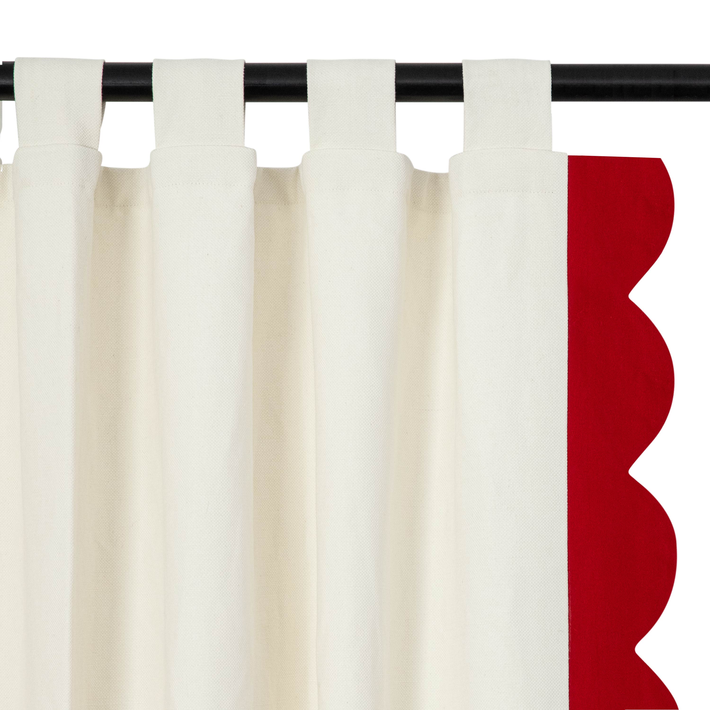 Ivory Curtain With Red Scallops