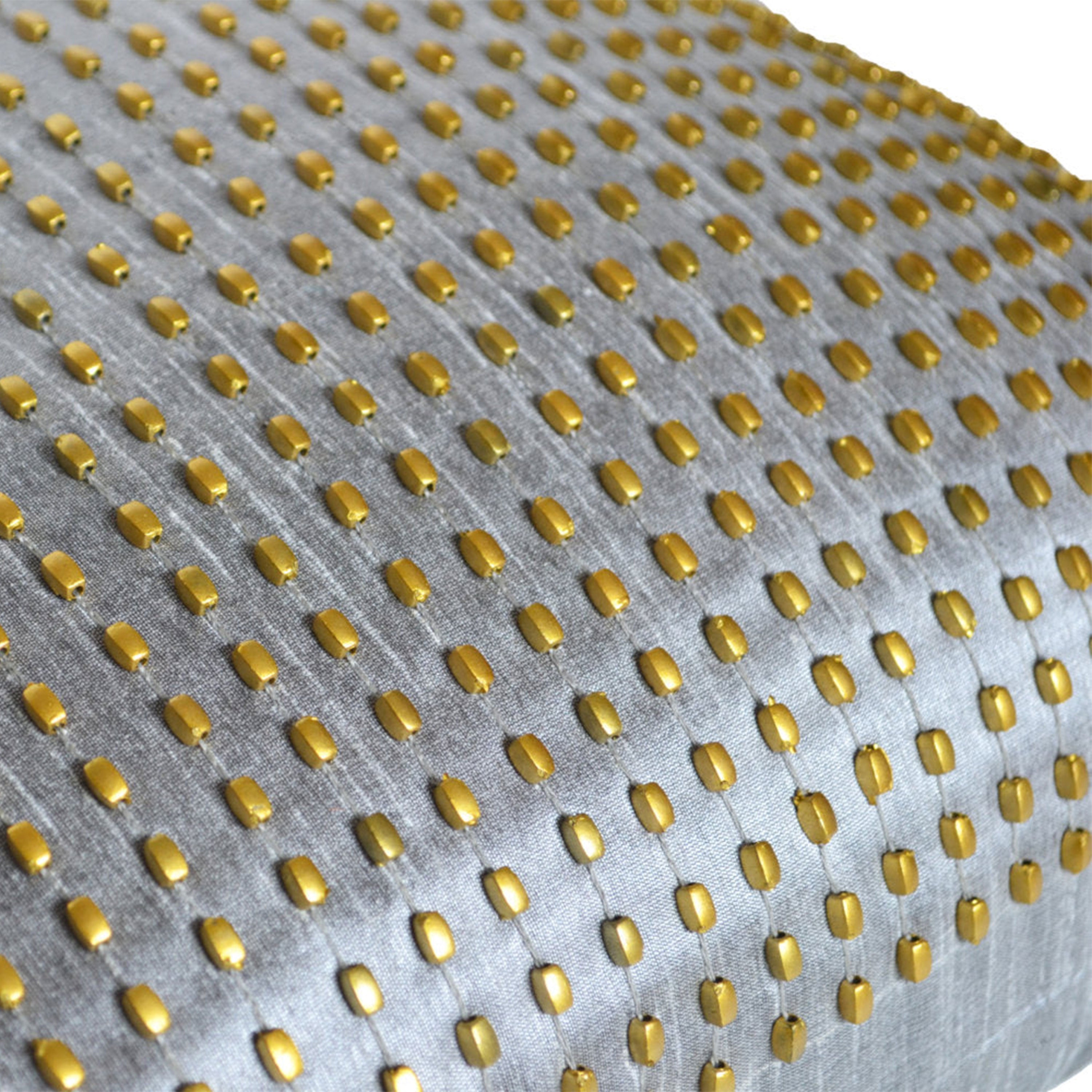 Handmade Grey Sequin Pillow in Gold Accent