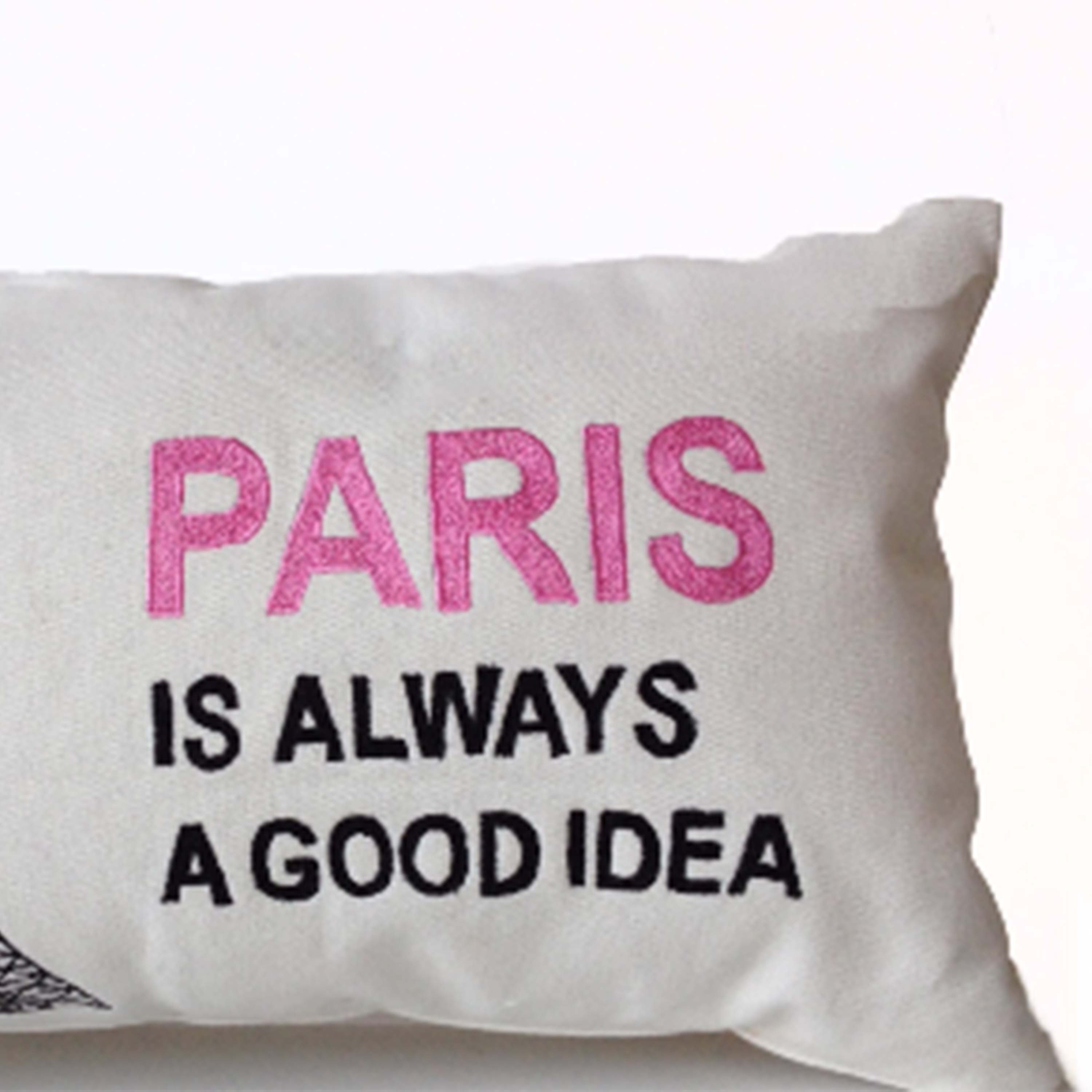 Throw Pillow Cover Eiffel Tower Embroidered in Pink and Black Gift for Her Wedding Anniversary