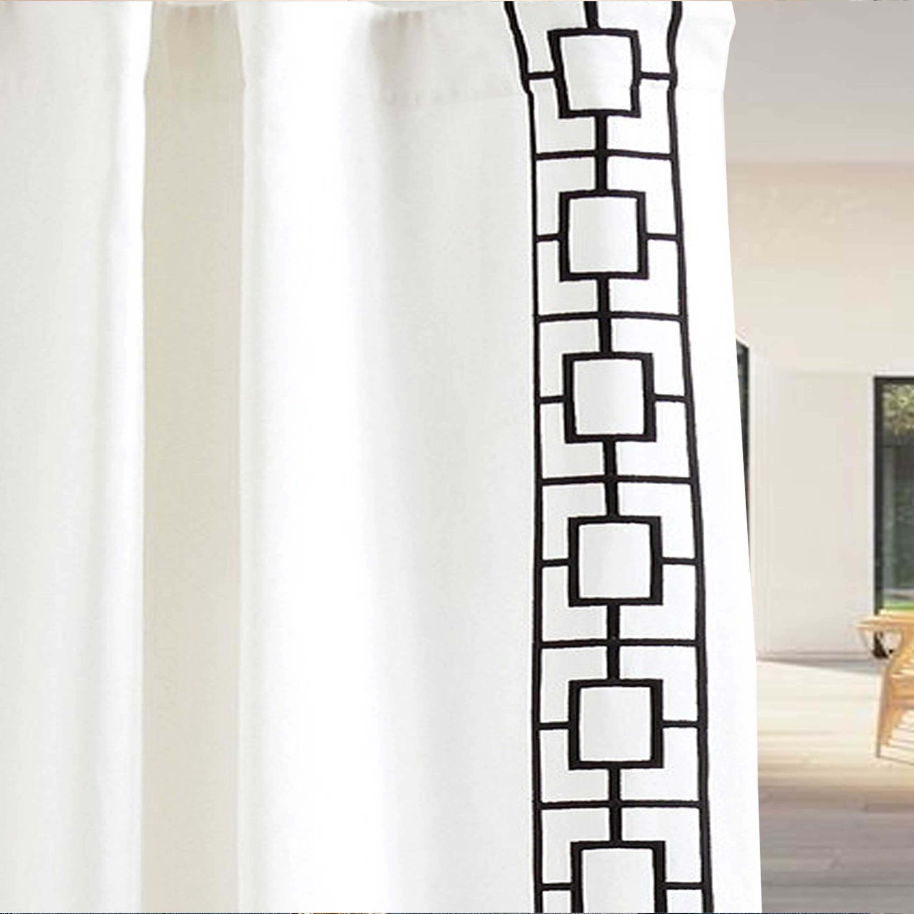 Lattice Embroidery Linen Curtain Drape - Ivory Black Custom Drapes