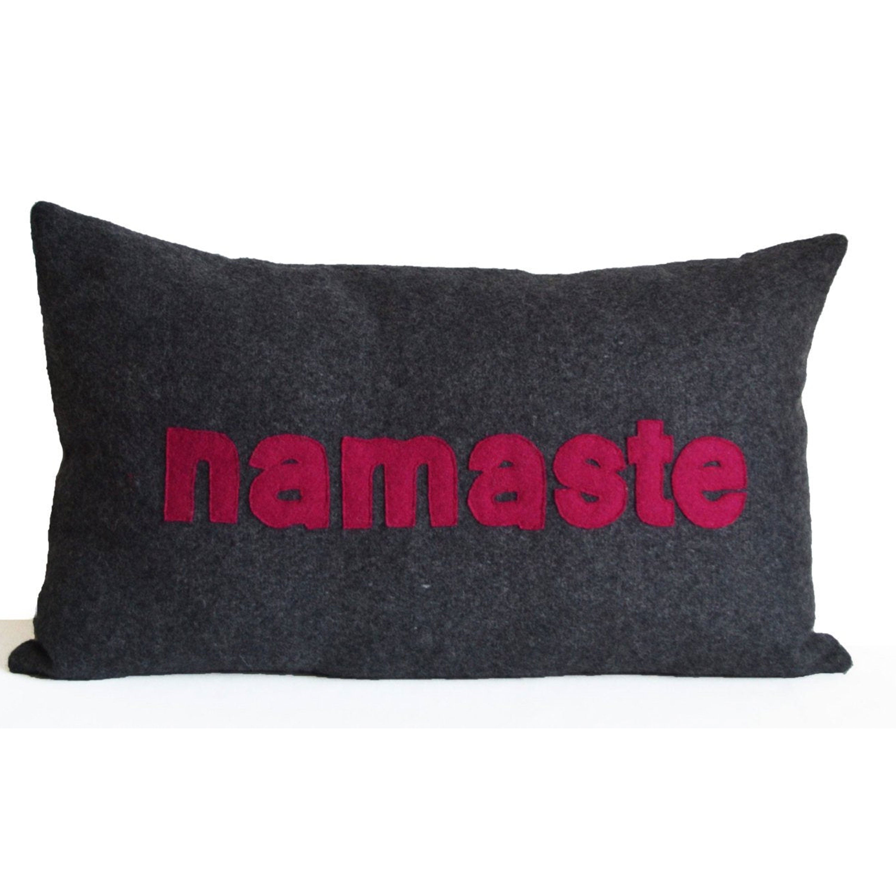 Word Pillow, Namaste Throw Pillow, Yoga Pillow, felt pillow, Yoga gifts,Decorative pillow