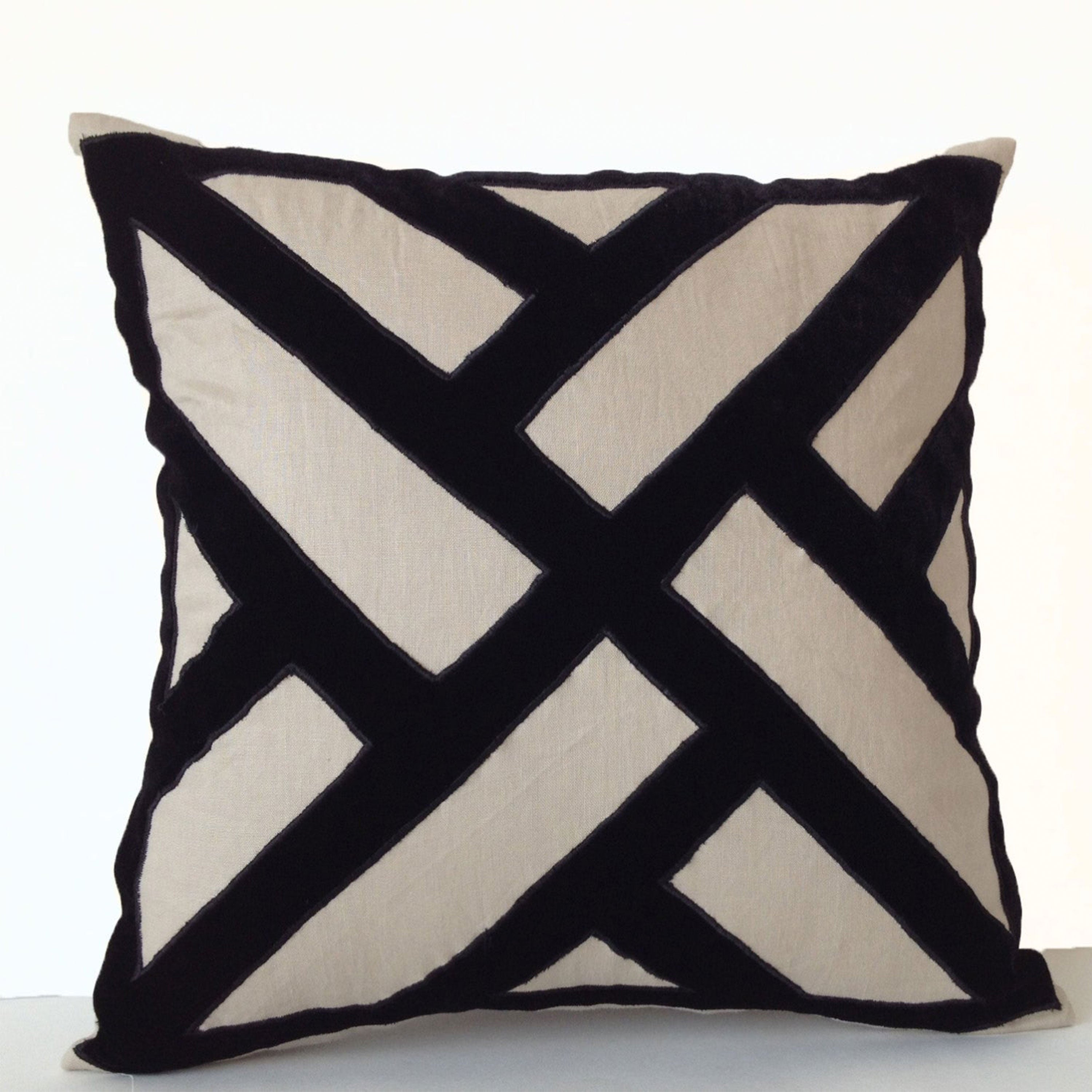 Gray Linen Black Chippendale Pillow Cover