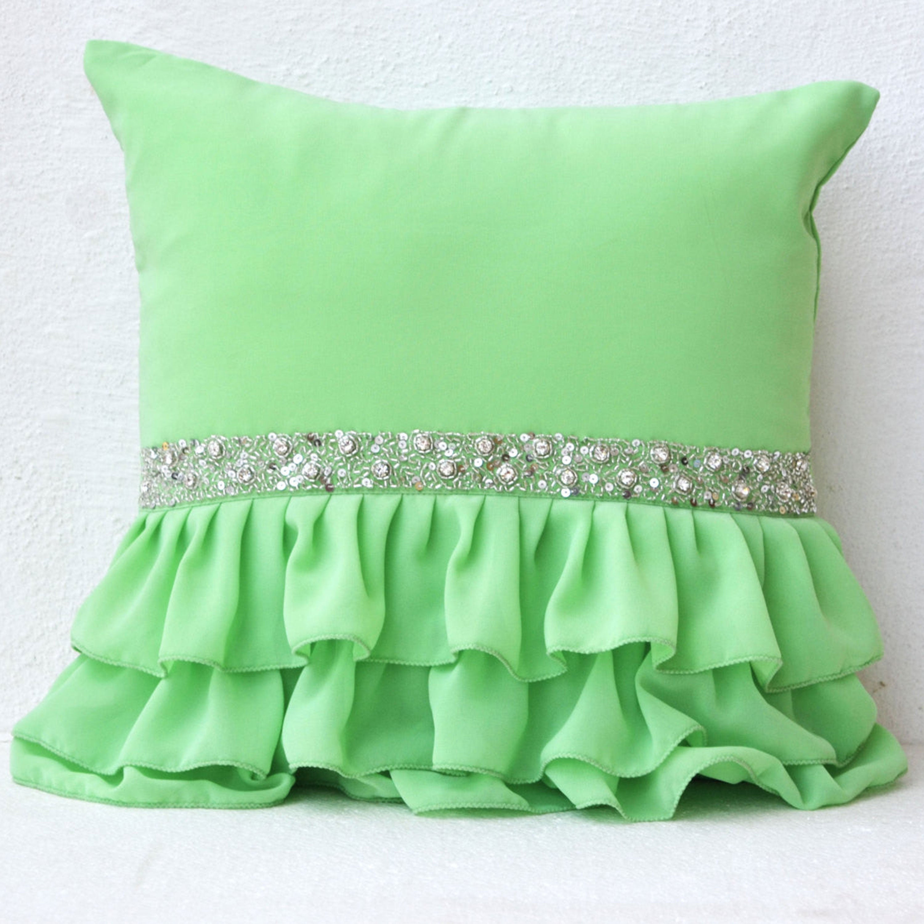 Green ruffled sequin throw pillow -16X16  Decorative Pillow- Green cushion cover- Gift pillow for Christmas , new year, wedding , Halloween.