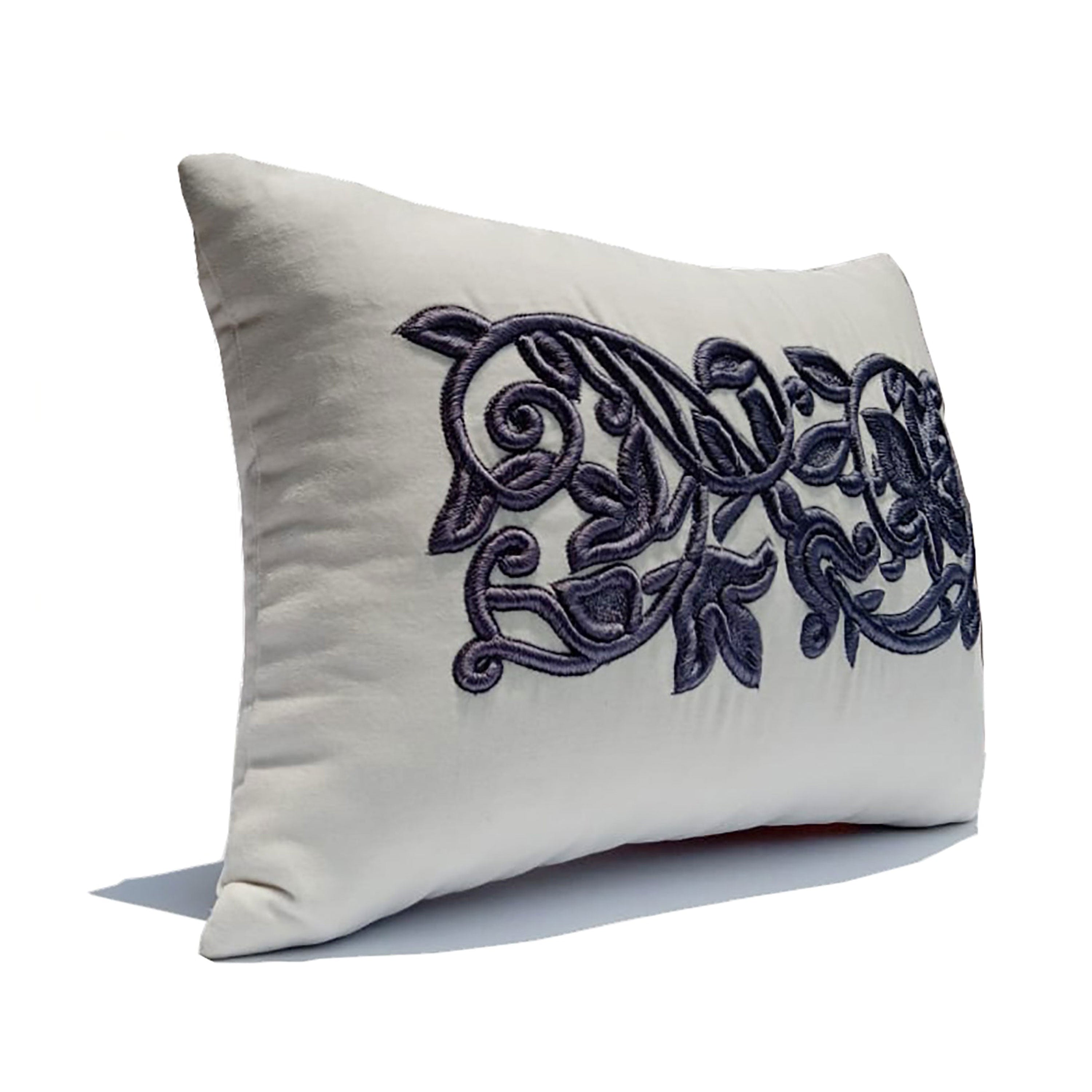 Ivory Gray French Embroidery Pillow Cover