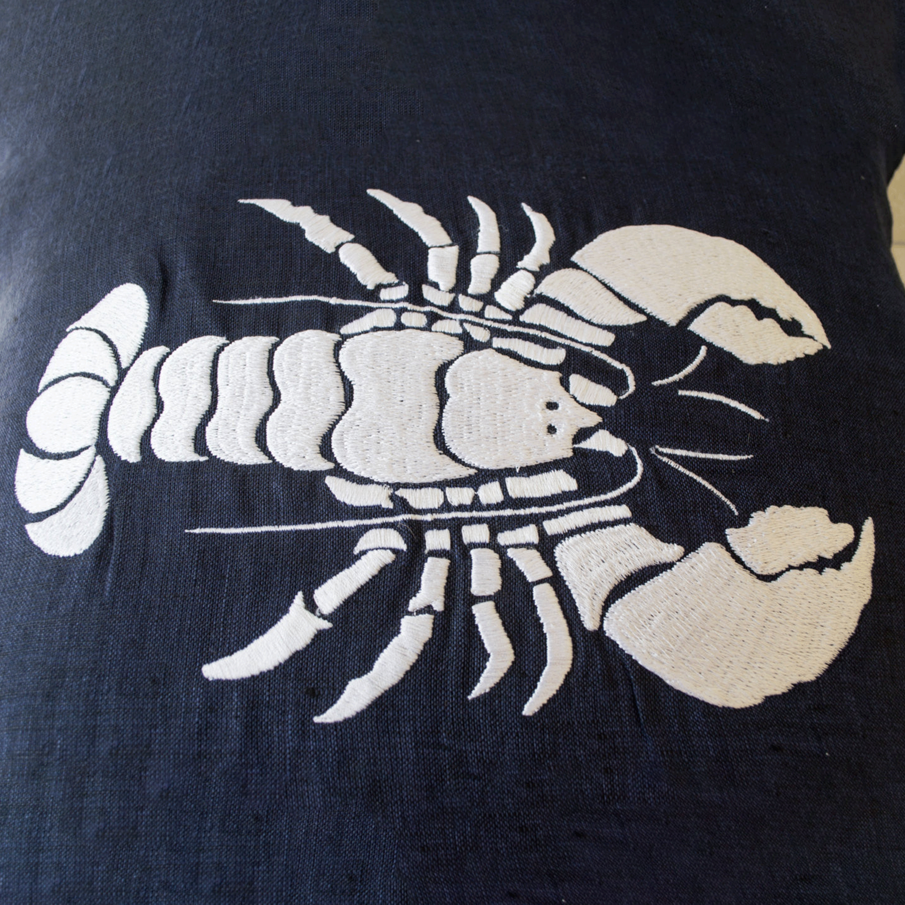 Navy Linen Decorative Throw Pillow With Lobster For Oceanic Beach House Decor Modern Decor