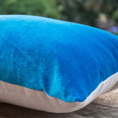 Shop for handmade lush blue velvet throw pillows in oatmeal linen