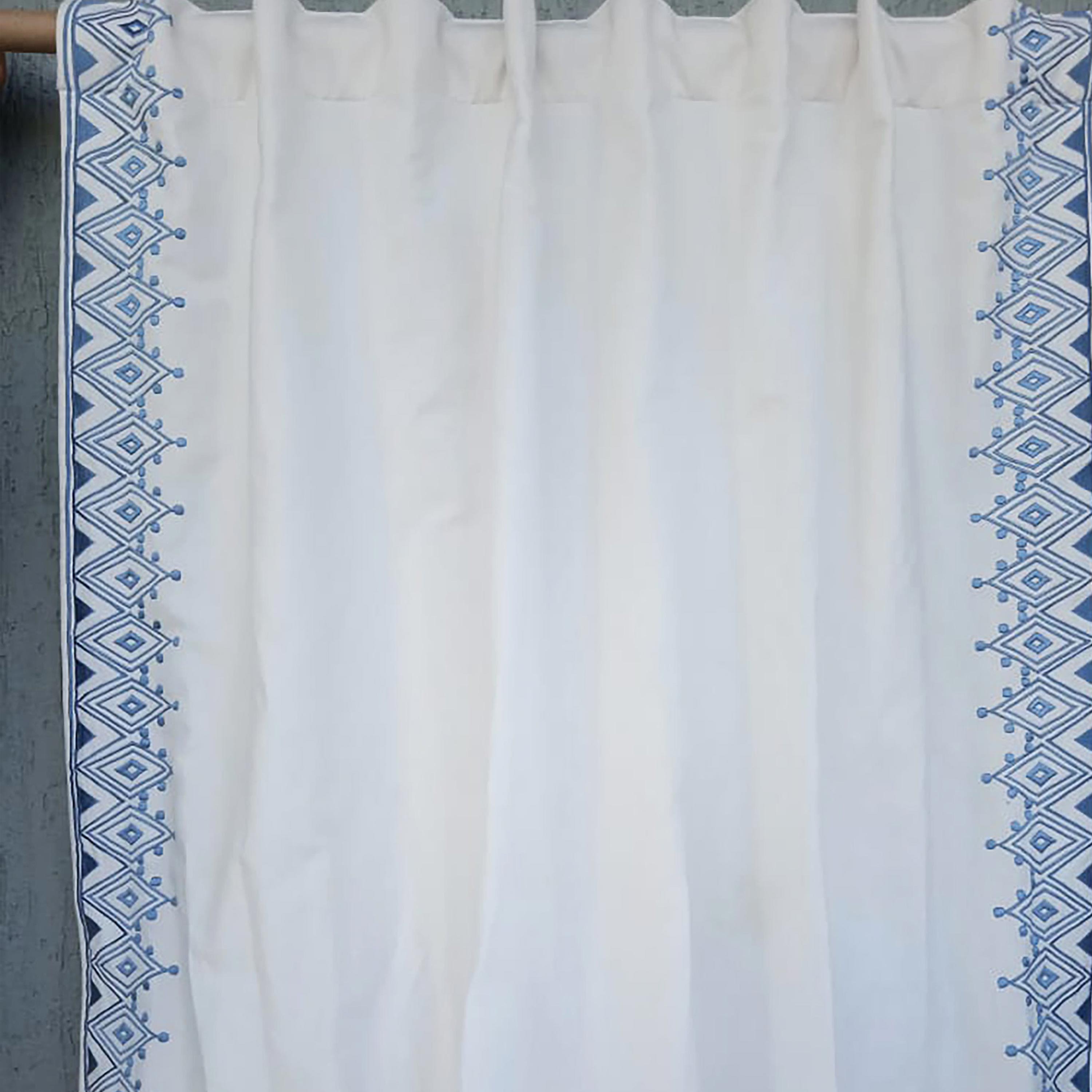 Blue Moroccan Embroidery Curtain Panels