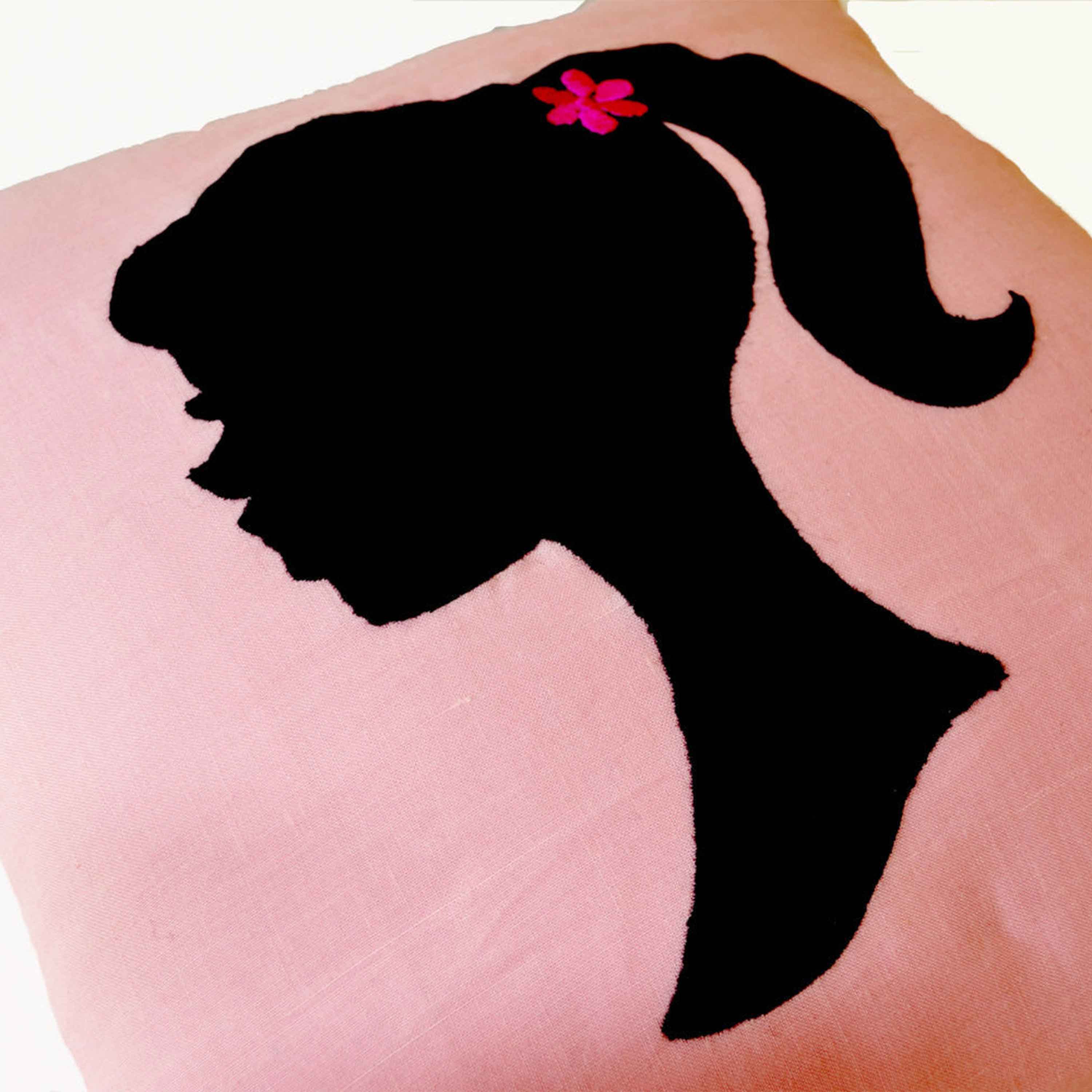 Pink Pillows- Girl Pillow- Light Pink Throw Pillows- Linen Pillow- Applique Pillow- Pink Black Pillow-16x16- Gift Pillow- Cute Throw Pillows