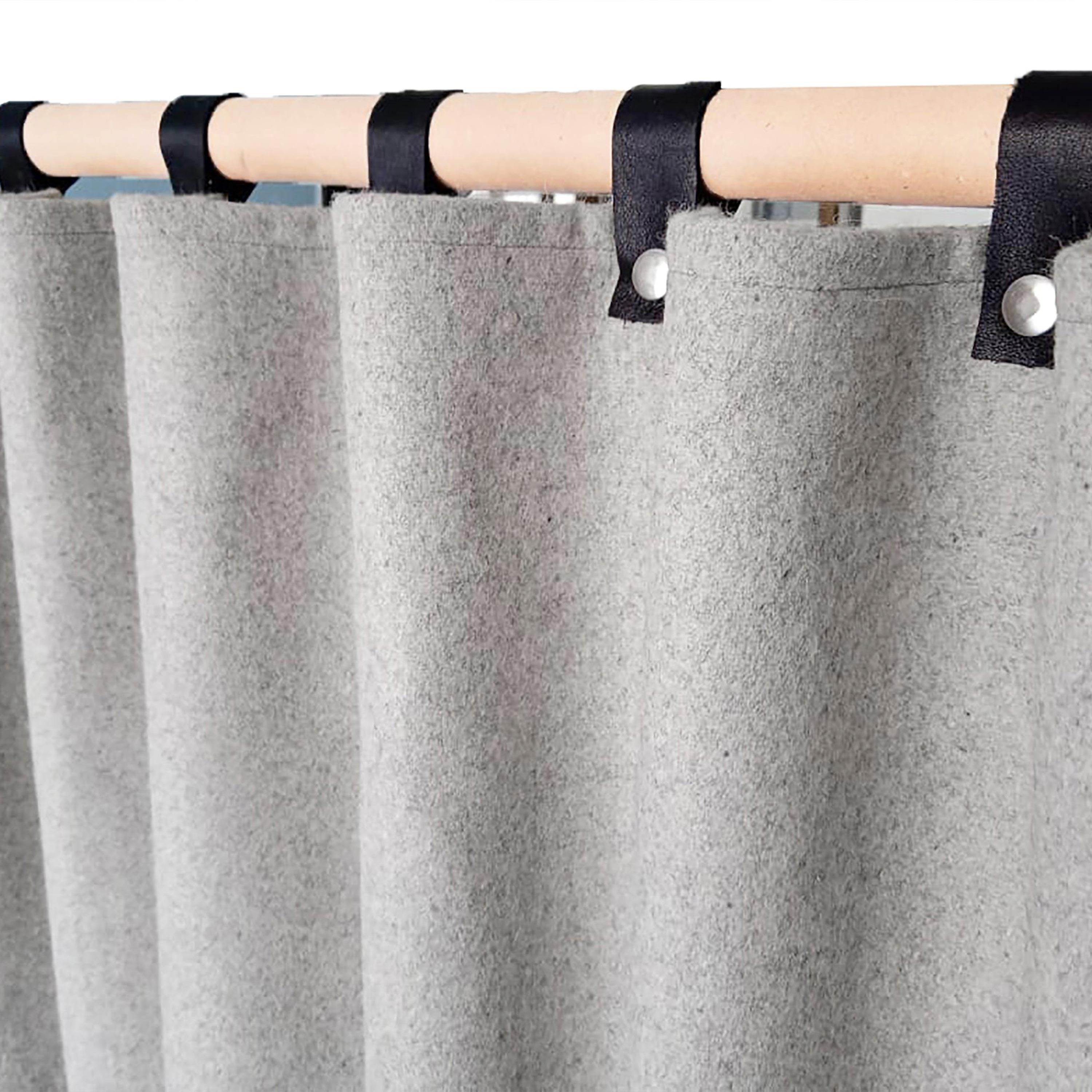 Wool Felt Curtains With Leather Tab and Snap Button Closure