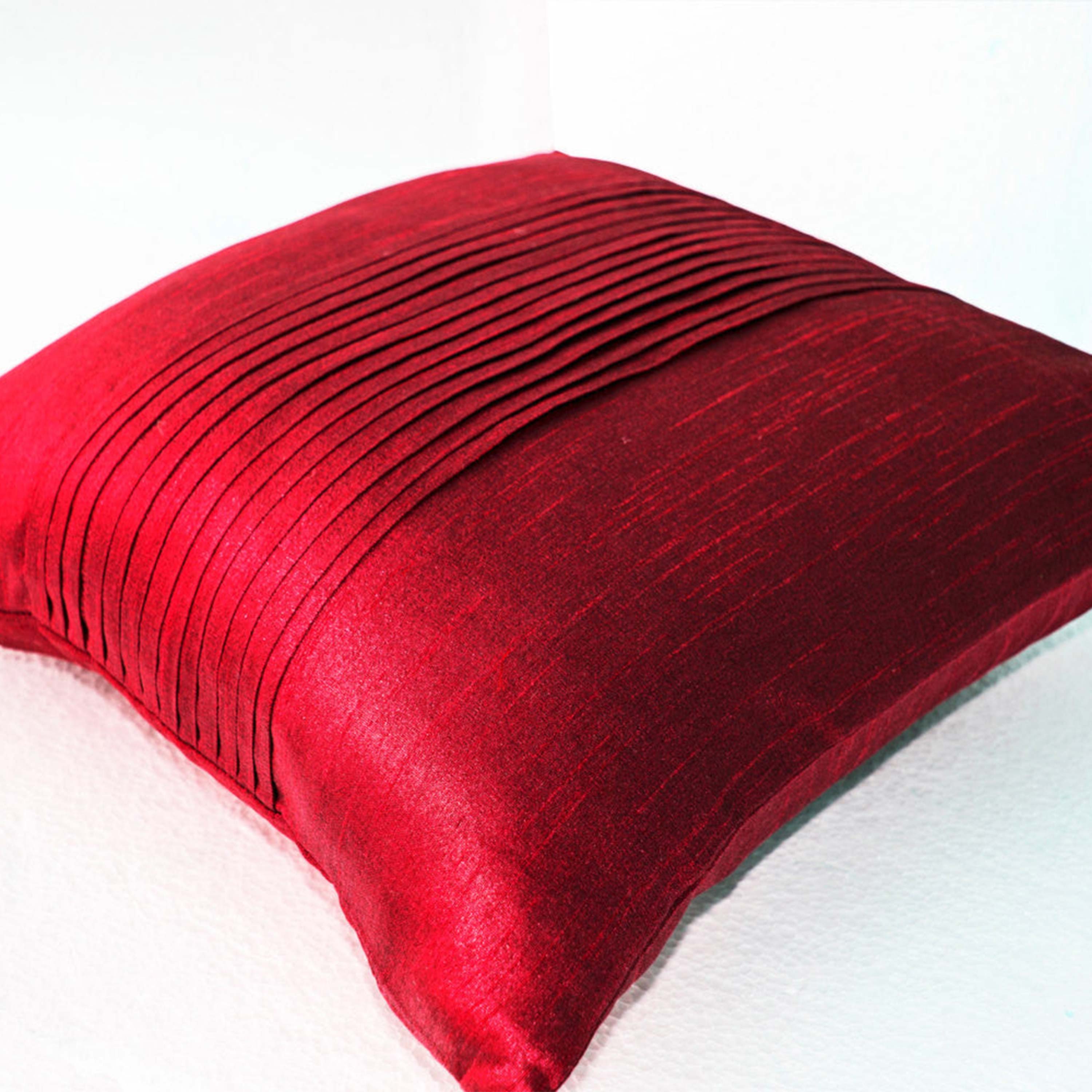 Throw pillows in red art silk - Attractive cushion in rippled pin tuck pattern -Decorative pillows for sofa -Couch pillow -Gift pillow 16x16