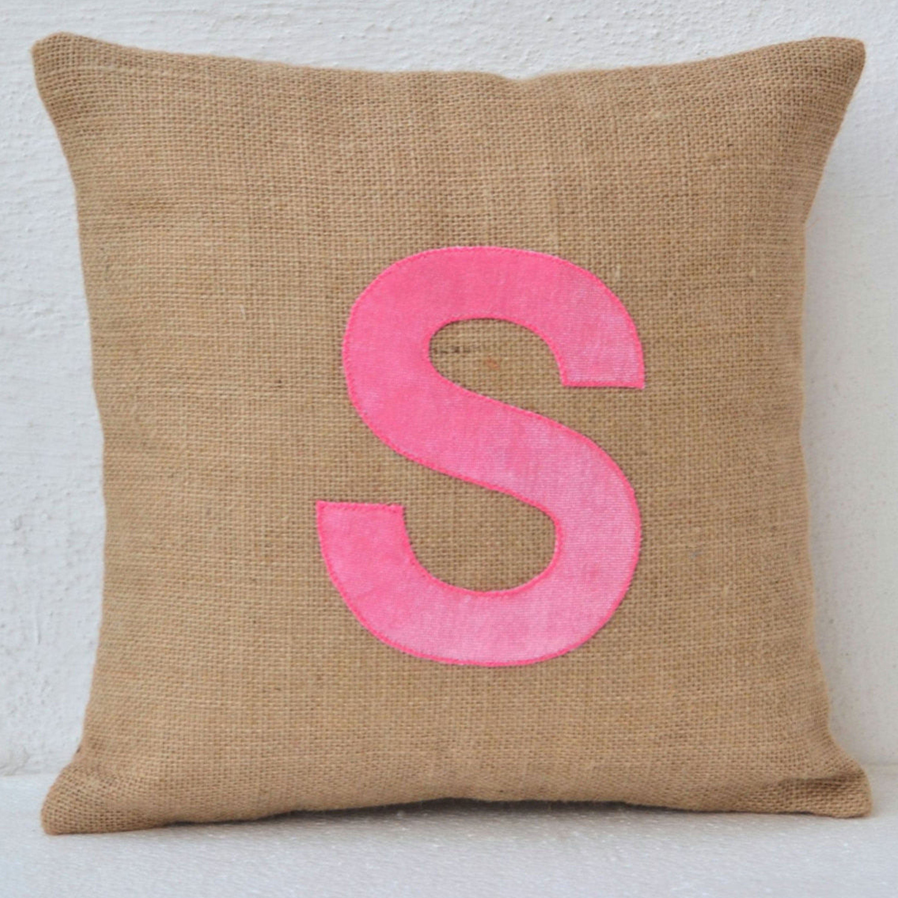 Customized Monogram Throw Pillow Burlap Cushion Cover