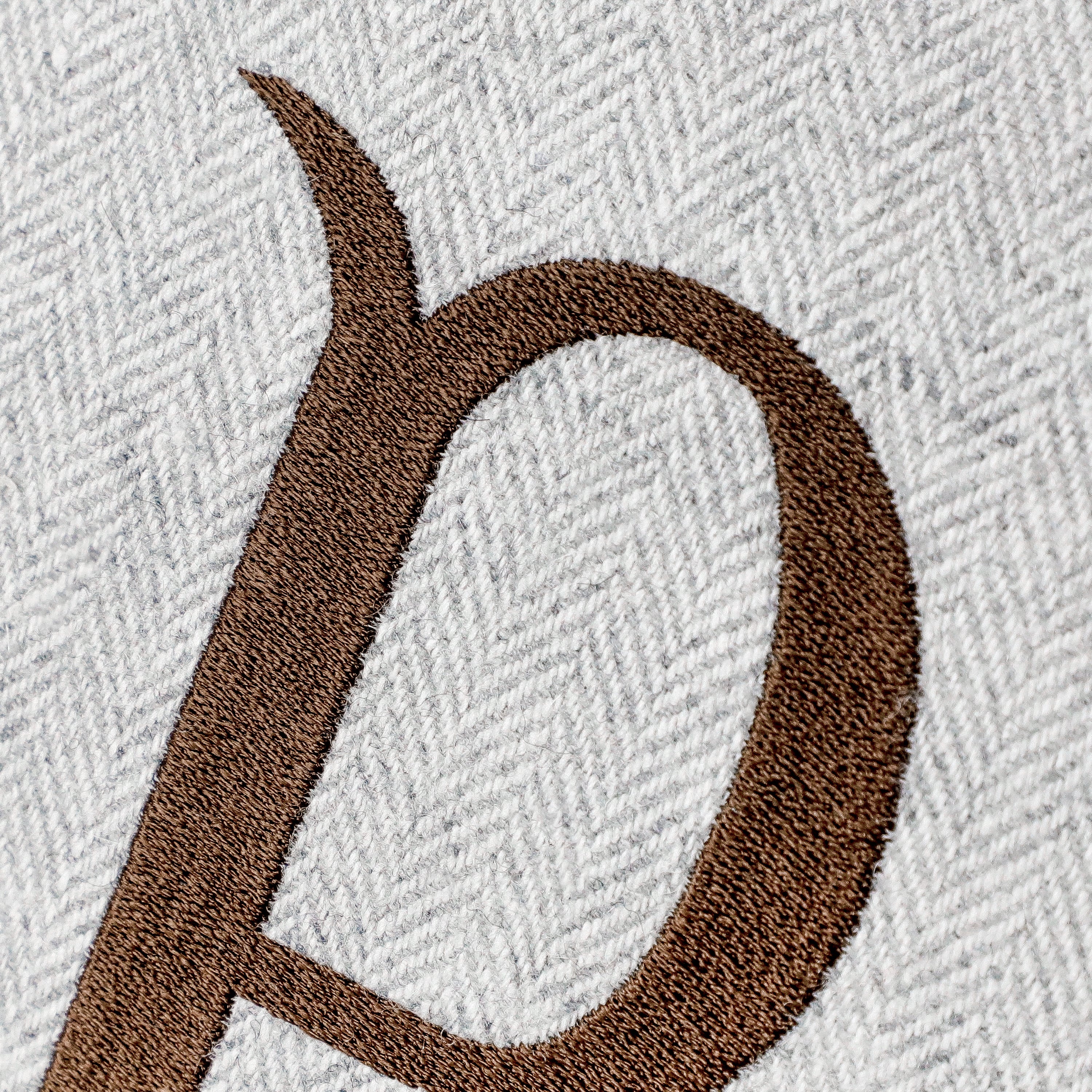 Personalized Herringbone Wool Pillow Cover with Leather Trim and Custom Monogram Embroidery