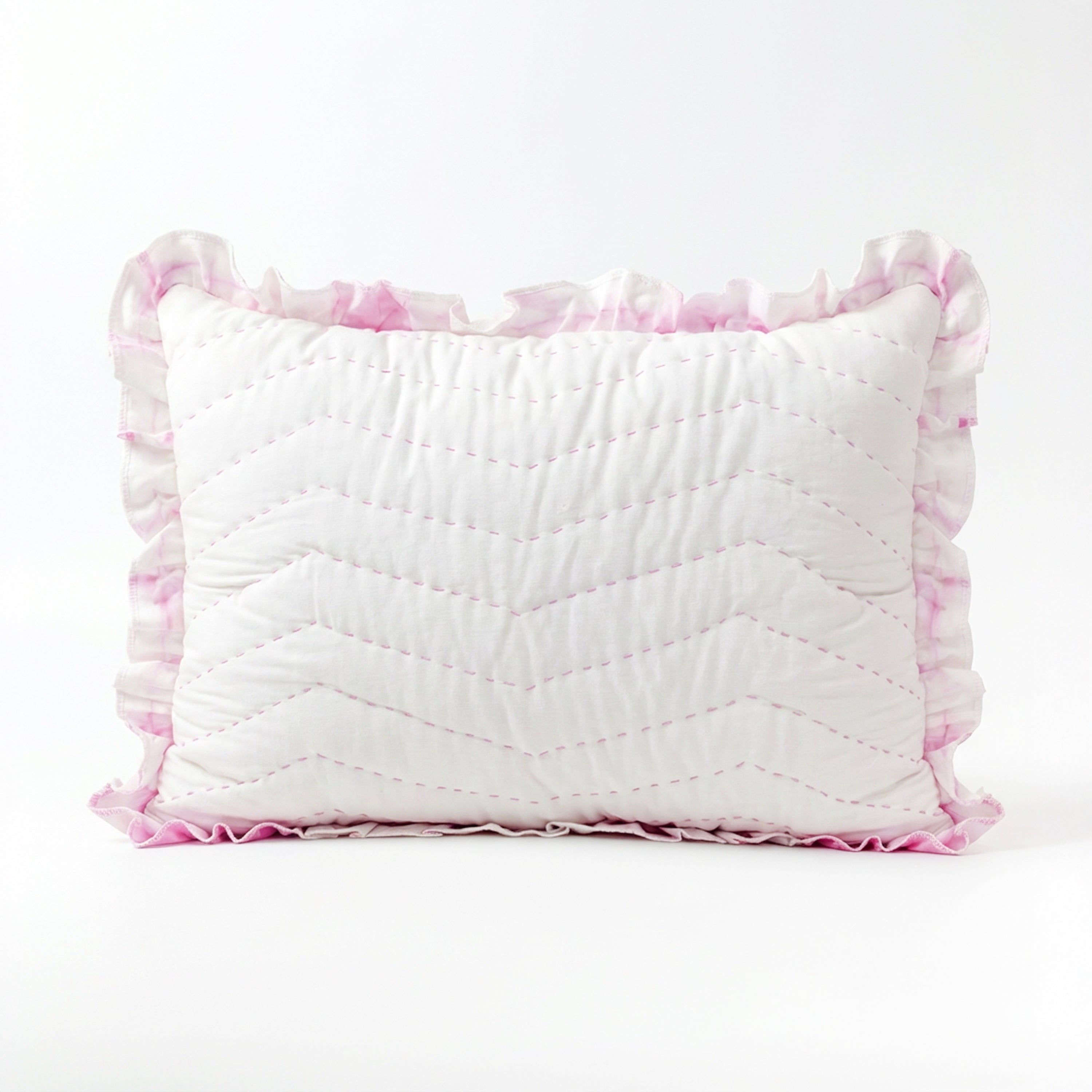 Pink Tie Dye Ruffle Chevron Cotton Pillow Cover