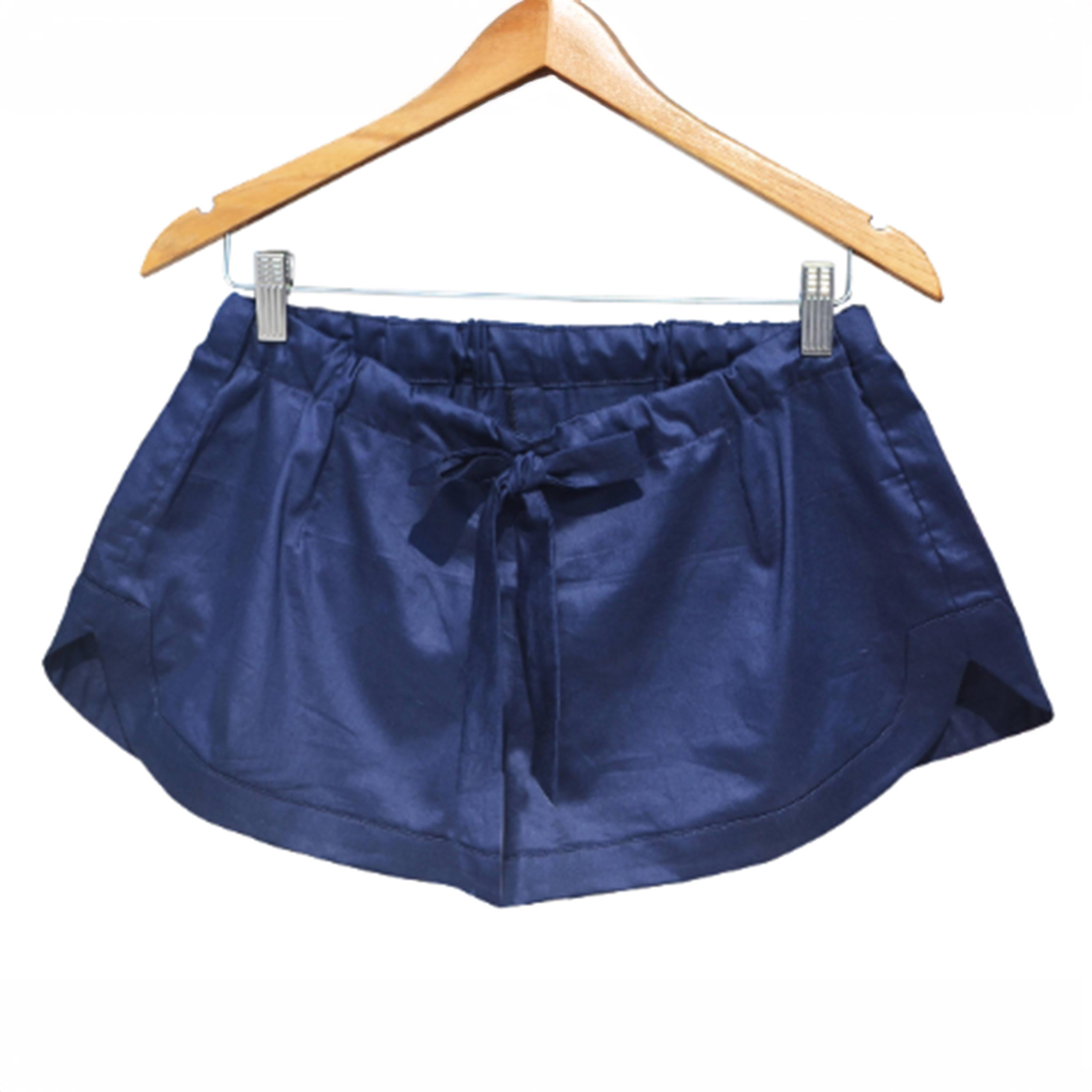 Navy Blue Cotton Shorts, Waist Tie Shorts